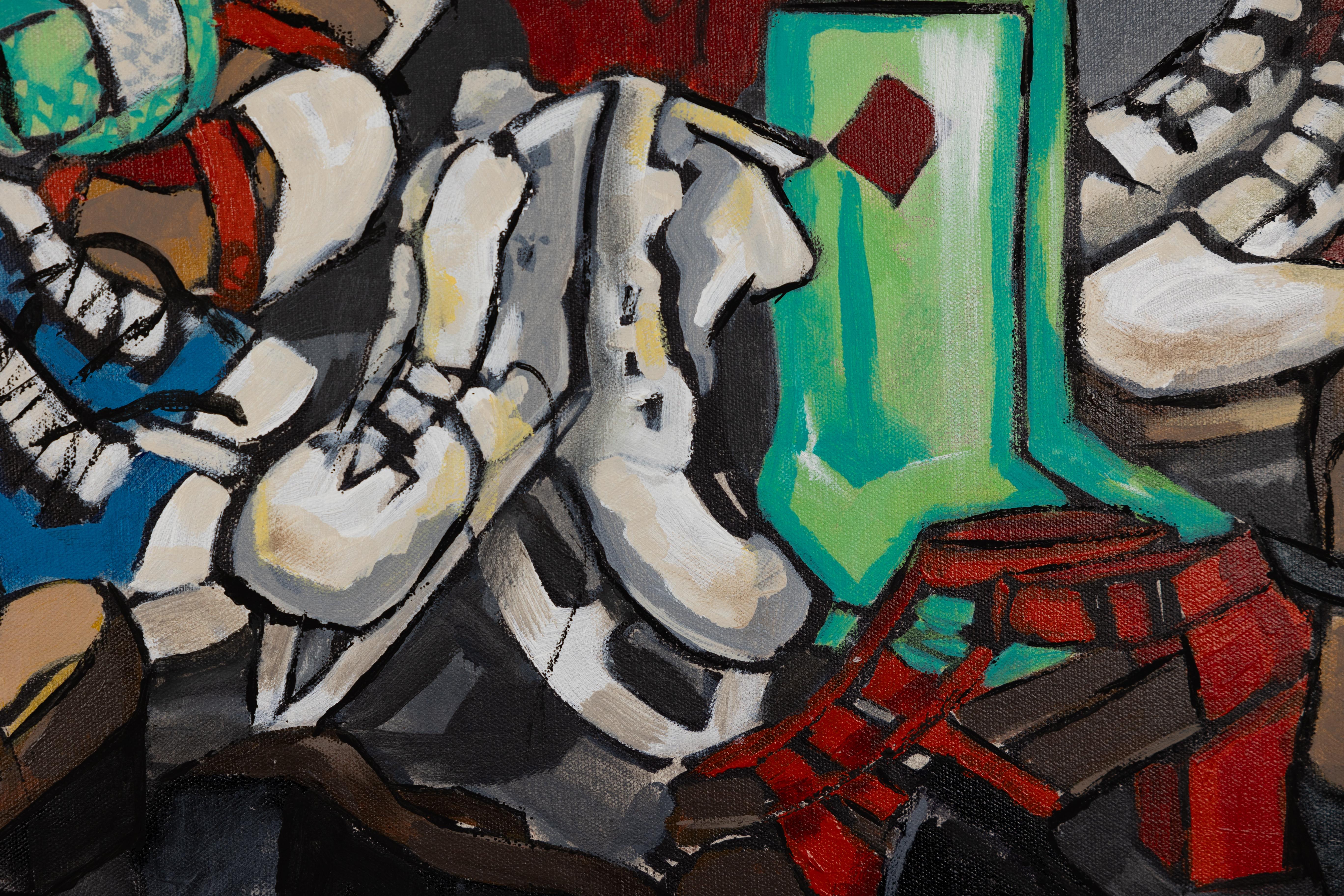 Large format, horizontal, interior, footwear, graphics, decorative painting.

The painting 