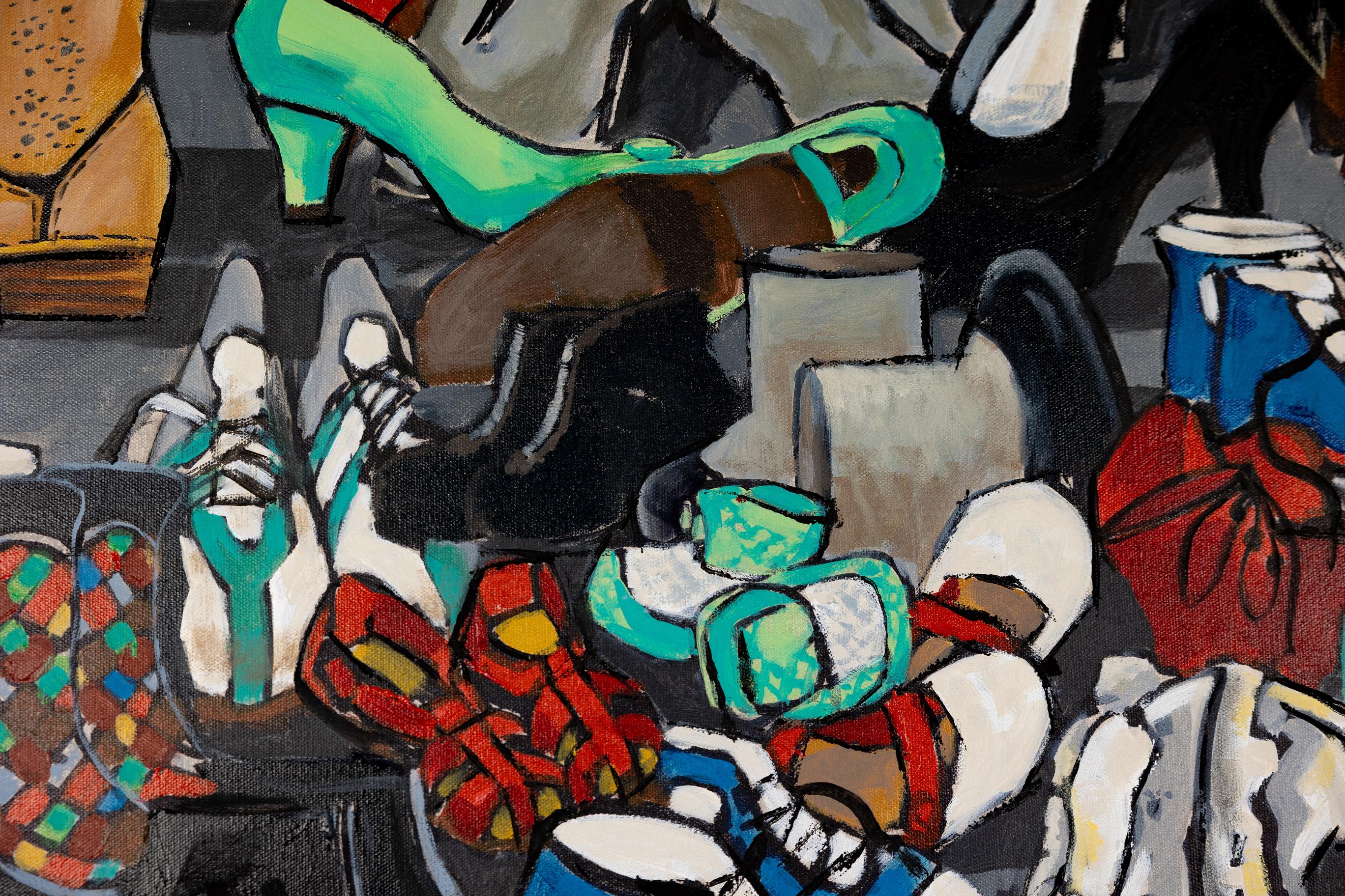 Course of Life. Acrylic painting, large format, horizontal, shoes. For Sale 2