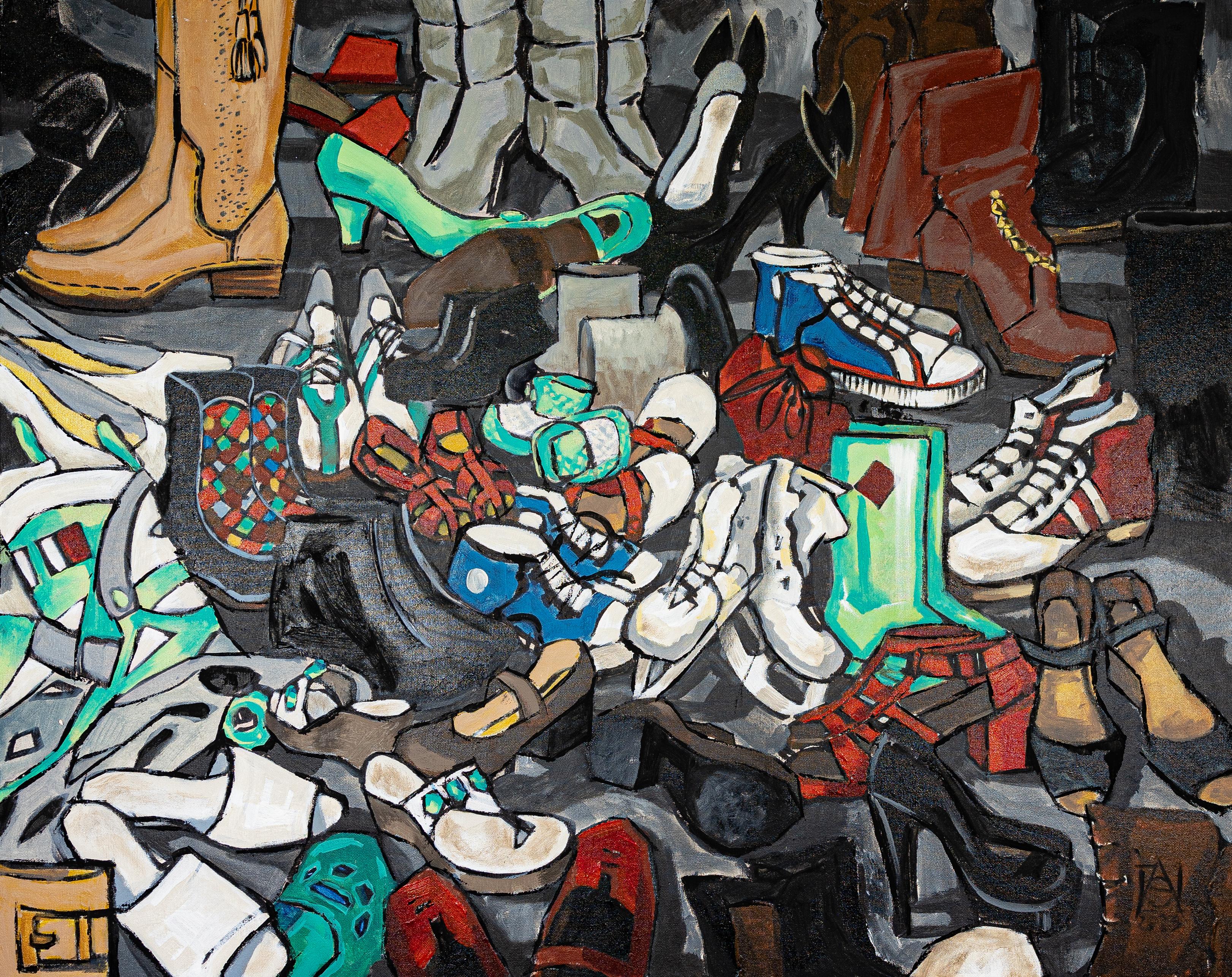 Anna Shesterikova Still-Life Painting - Course of Life. Acrylic painting, large format, horizontal, shoes.