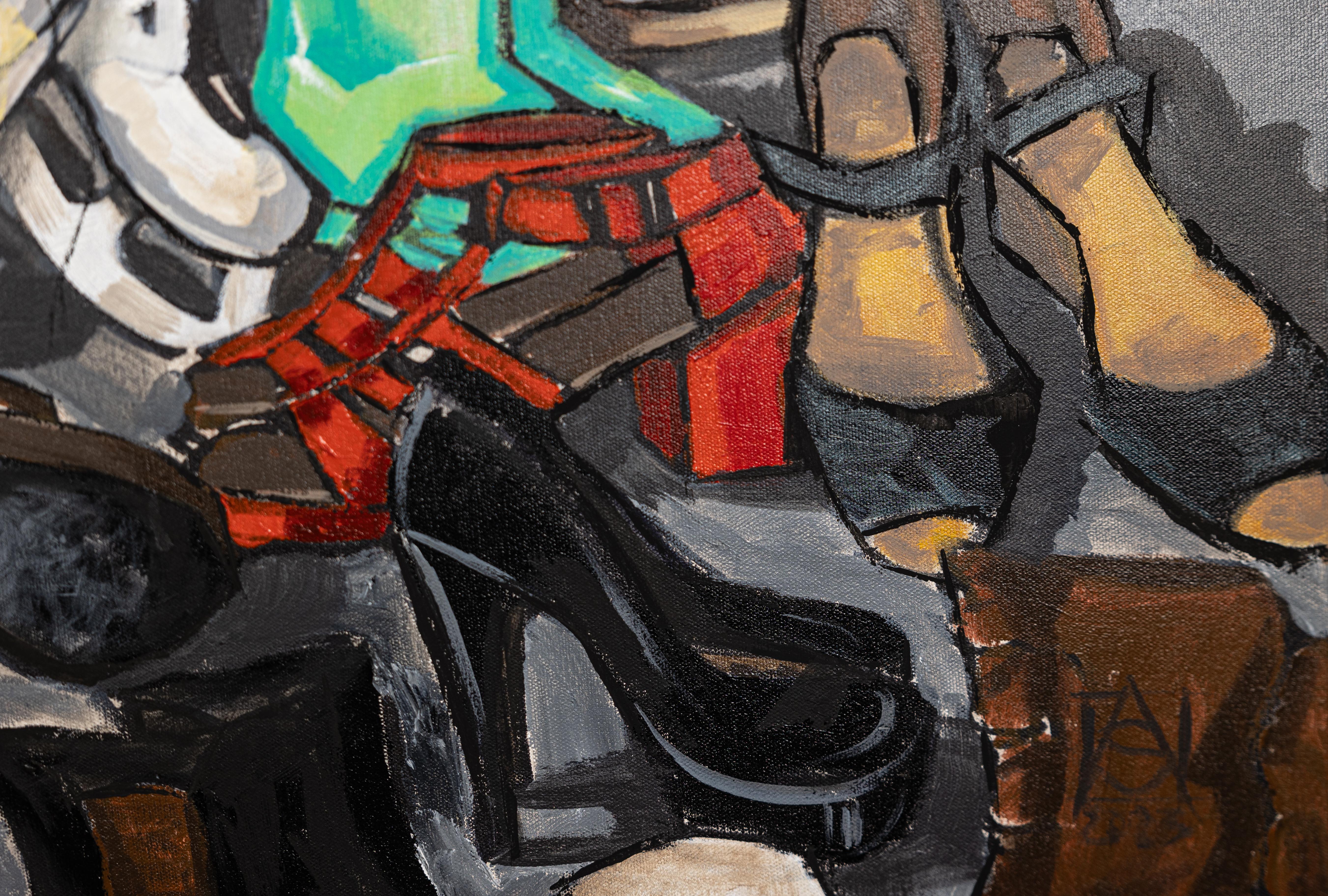 Il corso della vita. Pittura acrilica, grande formato, orizzontale, scarpe. in vendita 5