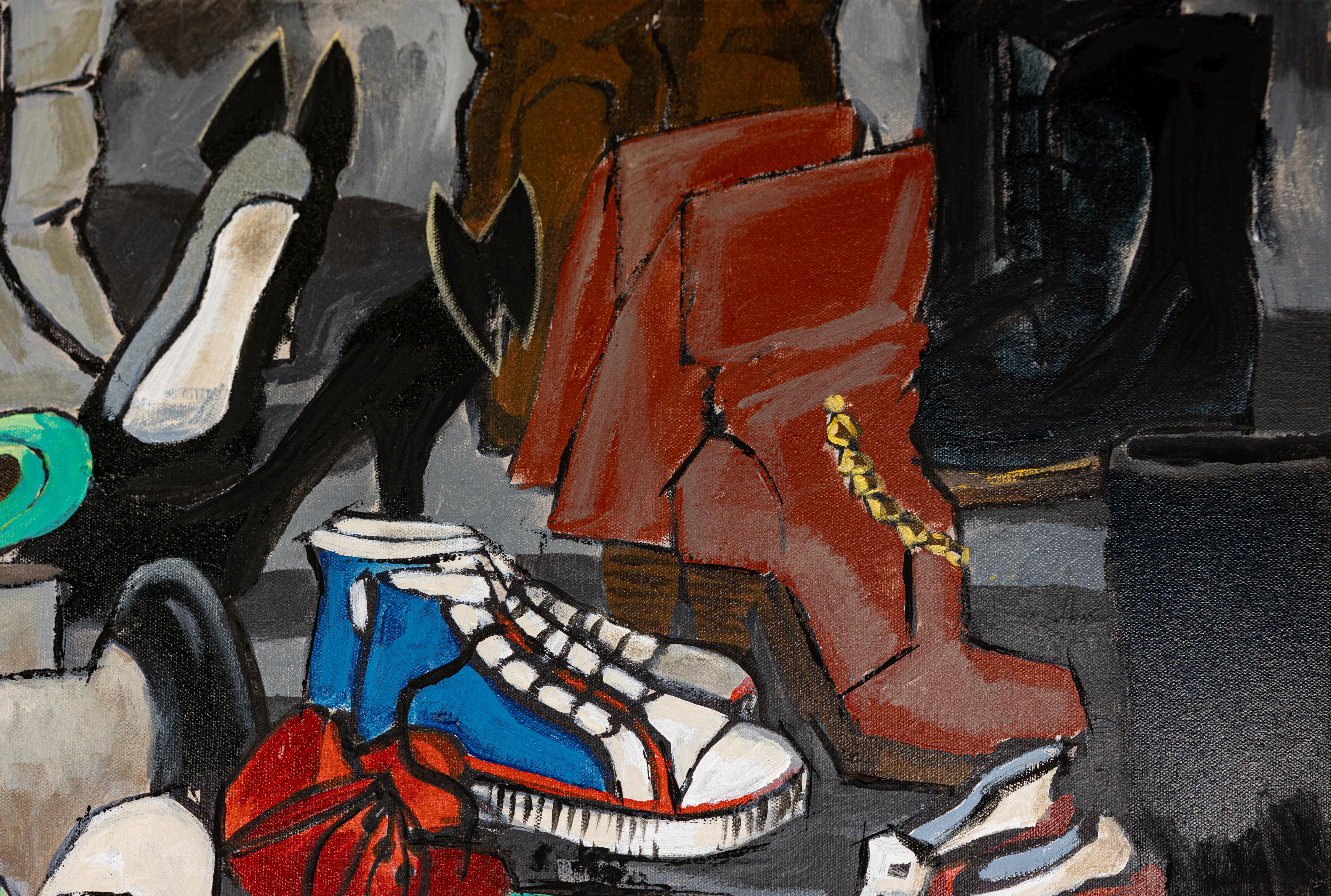 Il corso della vita. Pittura acrilica, grande formato, orizzontale, scarpe. in vendita 8