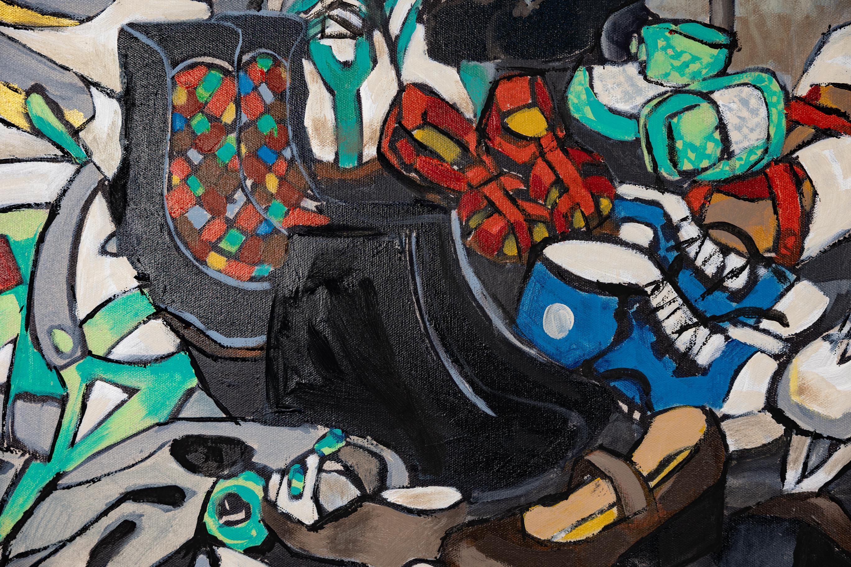 Il corso della vita. Pittura acrilica, grande formato, orizzontale, scarpe. in vendita 2