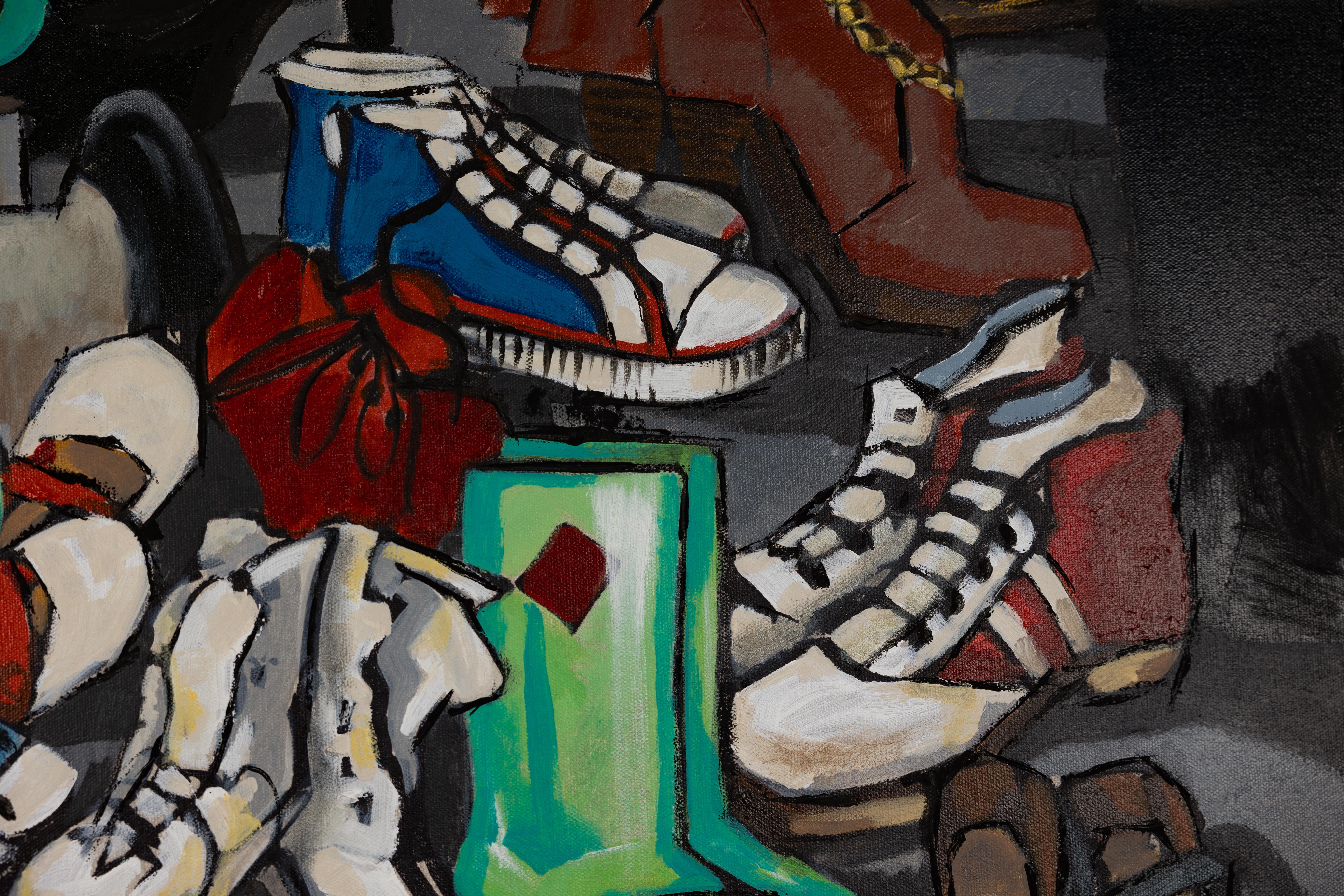 Il corso della vita. Pittura acrilica, grande formato, orizzontale, scarpe. in vendita 4