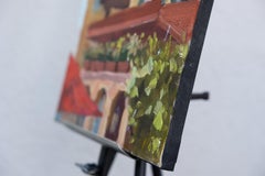 Caffè accogliente. Pittura a olio su tela, Impressionismo, 30x30 cm, quadrato piccolo, Francia