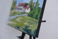 Cozy Pier. Landscape, oil impressionism, horizontal, boats, yachts, lake