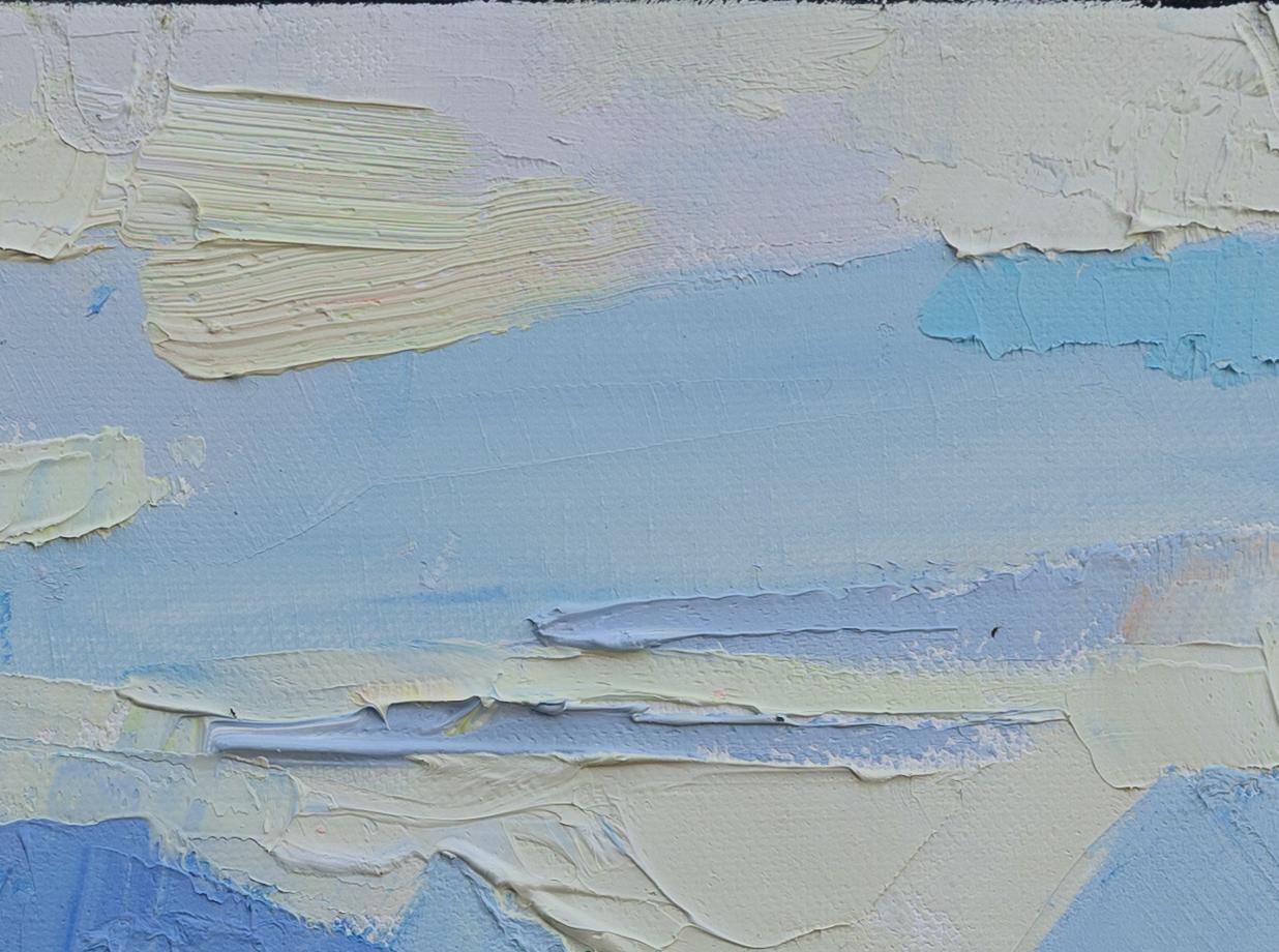 Cozy Pier. Landscape, oil impressionism, horizontal, boats, yachts, lake For Sale 3