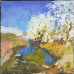 Creek. Landscape, spring, square, small format, impressionism, oil painting