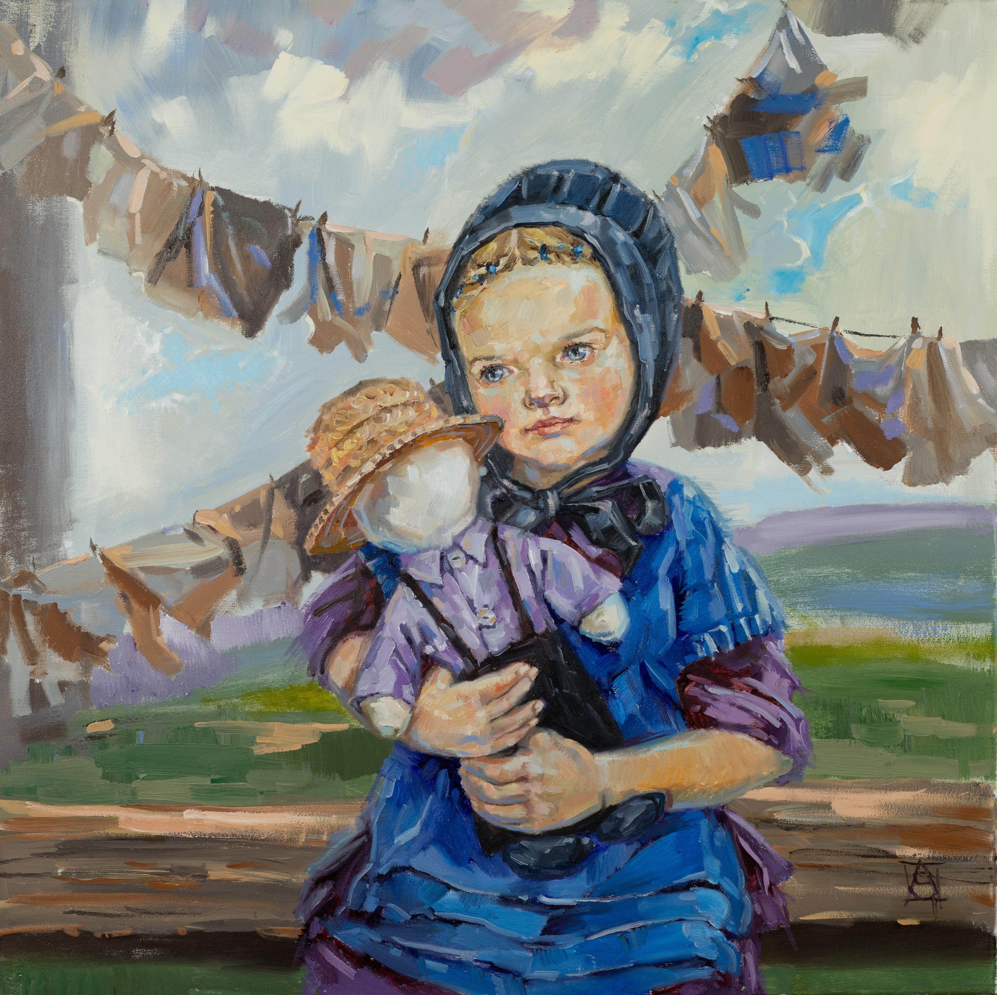 Anna Shesterikova Portrait Painting - Dolls Without Faces. Amish. Traditions, children's portrait, impressionism
