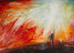 Dreams. Three Worlds. Large format, abstract expressionism, red, white, dark