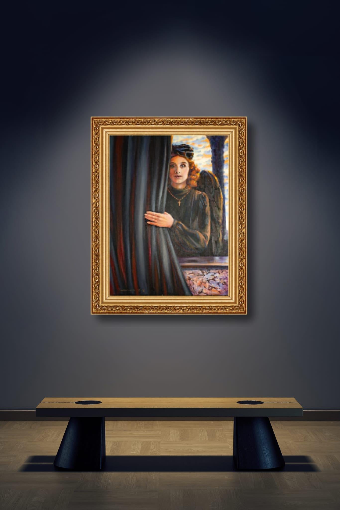 Träume. Junger Engel (Schwarz), Figurative Painting, von Anna Shesterikova