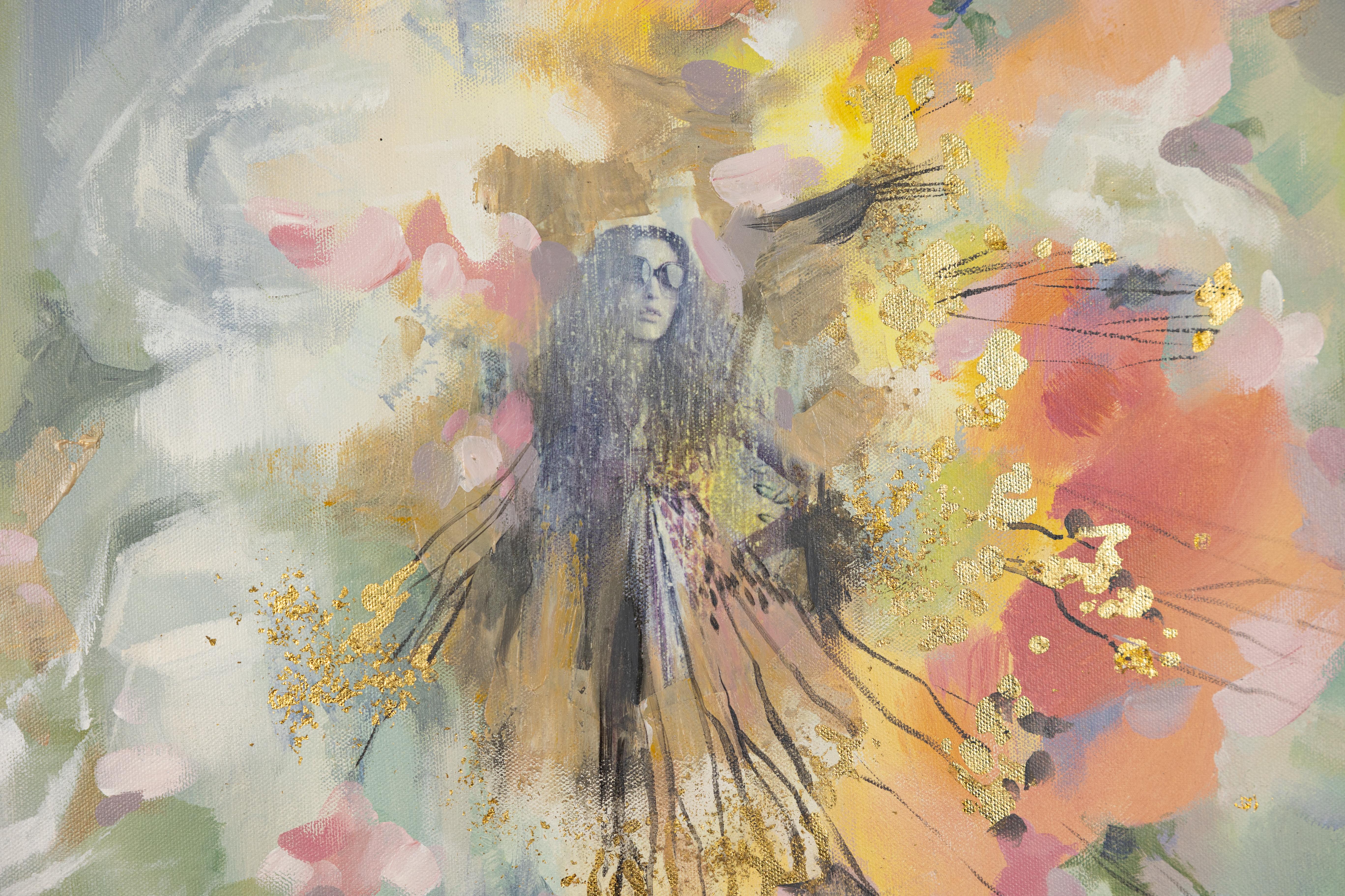 Easiness - Gray Figurative Painting by Anna Shesterikova