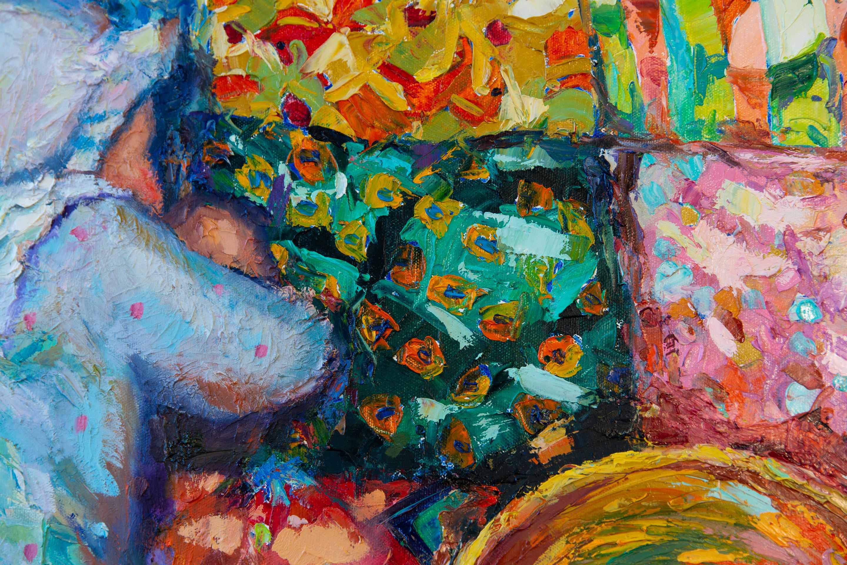 Mattina di Pasqua. Ritratto, bambino, figurativo, colore brillante, olio, pittura in vendita 11