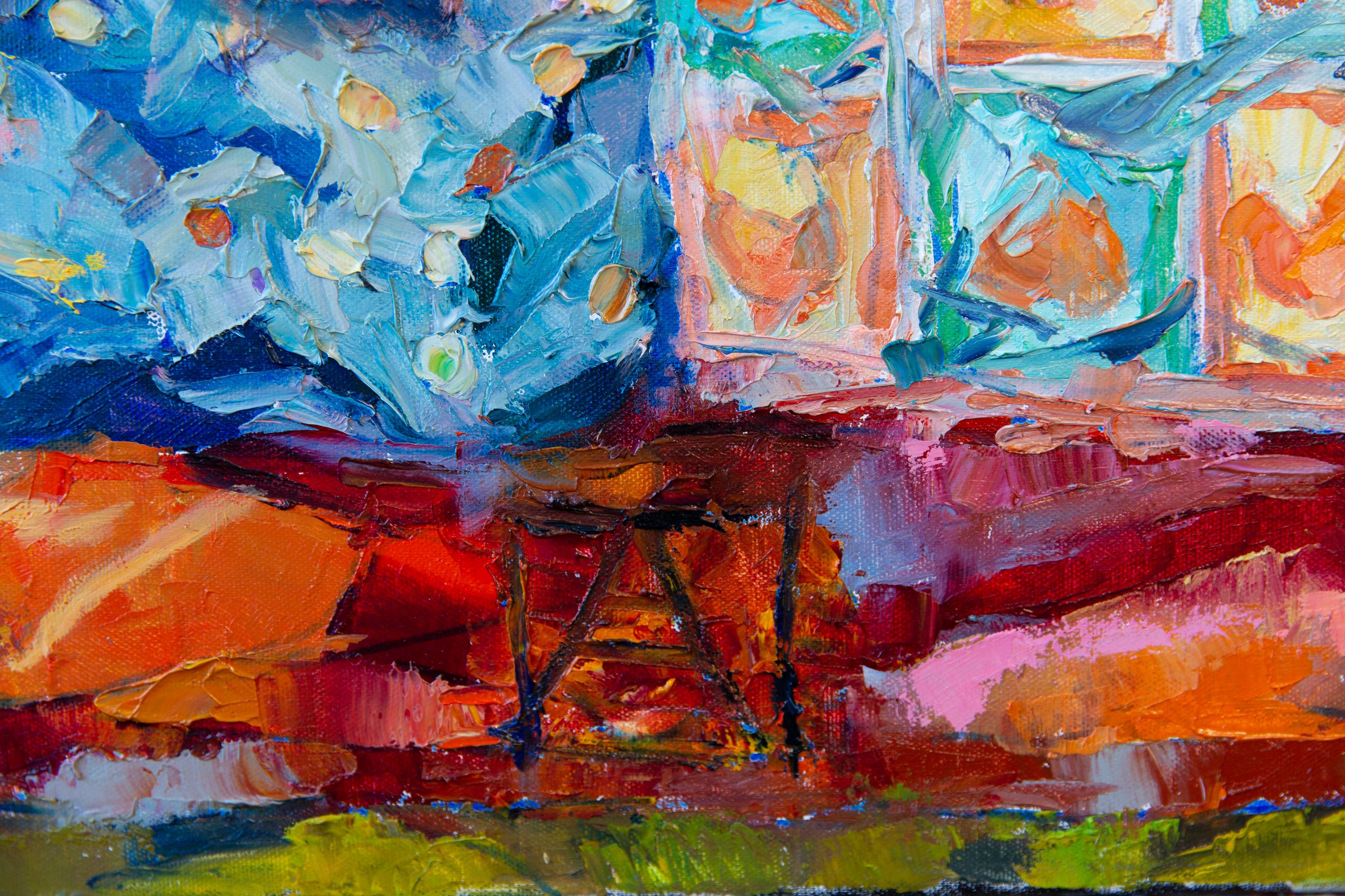 Mattina di Pasqua. Ritratto, bambino, figurativo, colore brillante, olio, pittura - Figurative Painting Nero di Anna Shesterikova