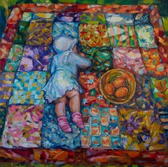 Easter Morning. Portrait, child, figurative, bright color, oil, painting