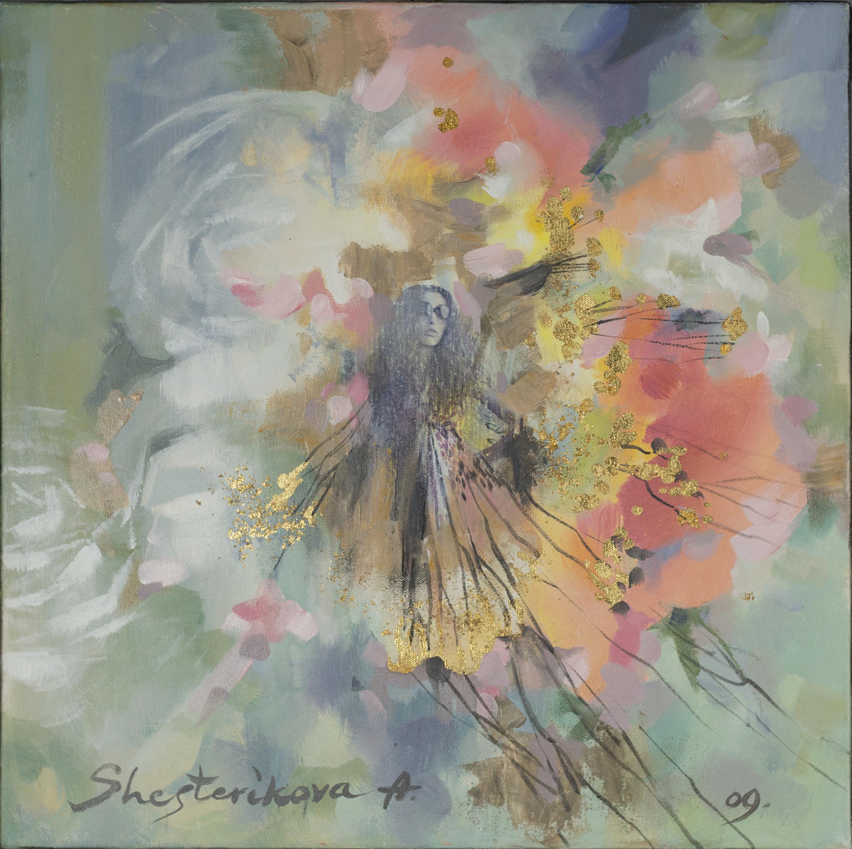 Anna Shesterikova Figurative Painting - Easiness. Semi-Abstract Figurative, Japandi, Wabi-Sabi, Shabby Chic, woman
