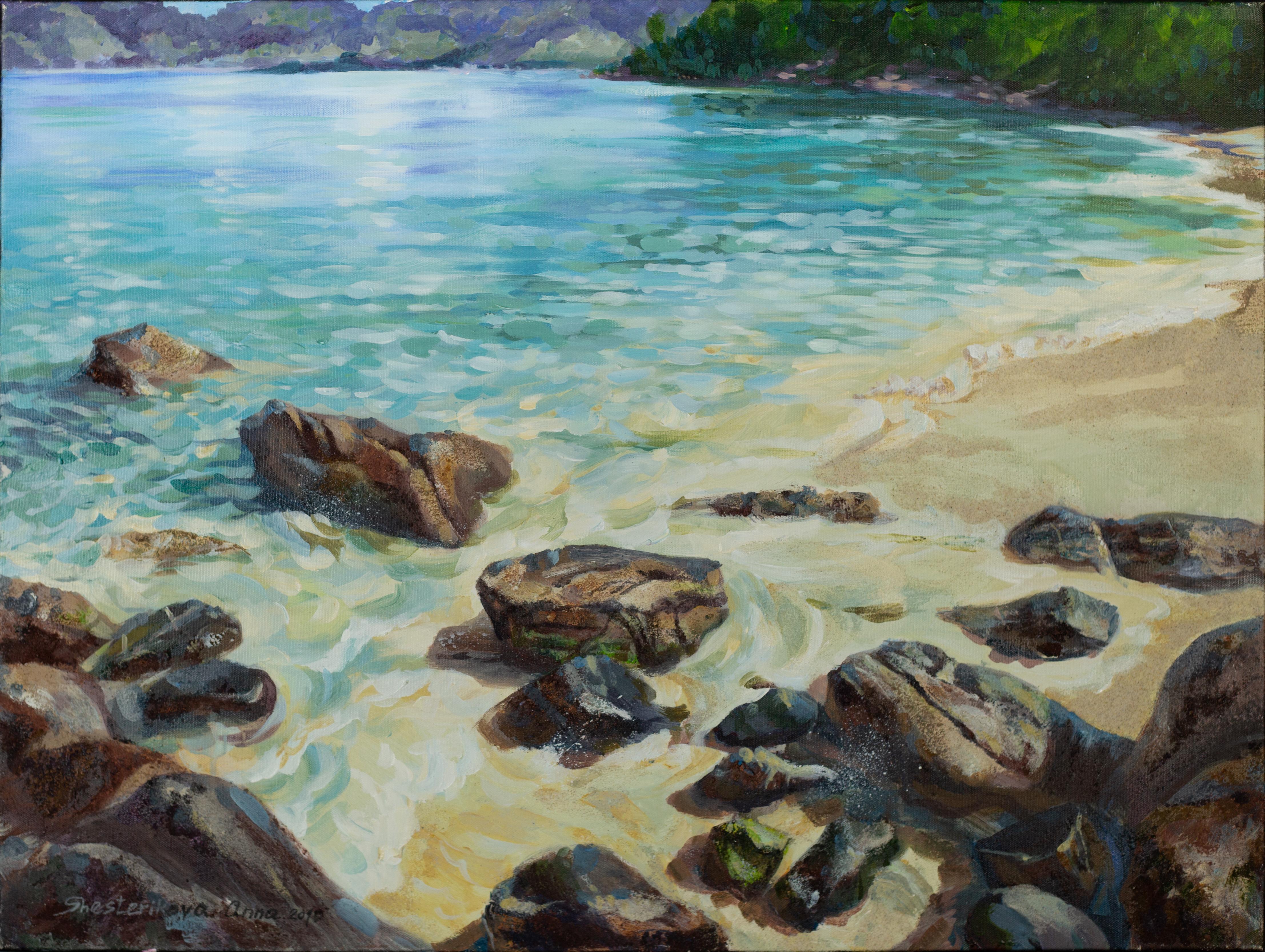Landscape Paintings, beach, sea, Seychelles, impressionism, nature

Anna Shesterikova's painting "Ebb" is a subtle pictorial exploration of light, water, and the natural harmony of the Seychelles paradise, in which the artist achieves a rare balance