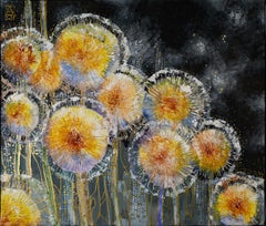 Evening. Floral, semi-abstract, black, horizontal, acrylic