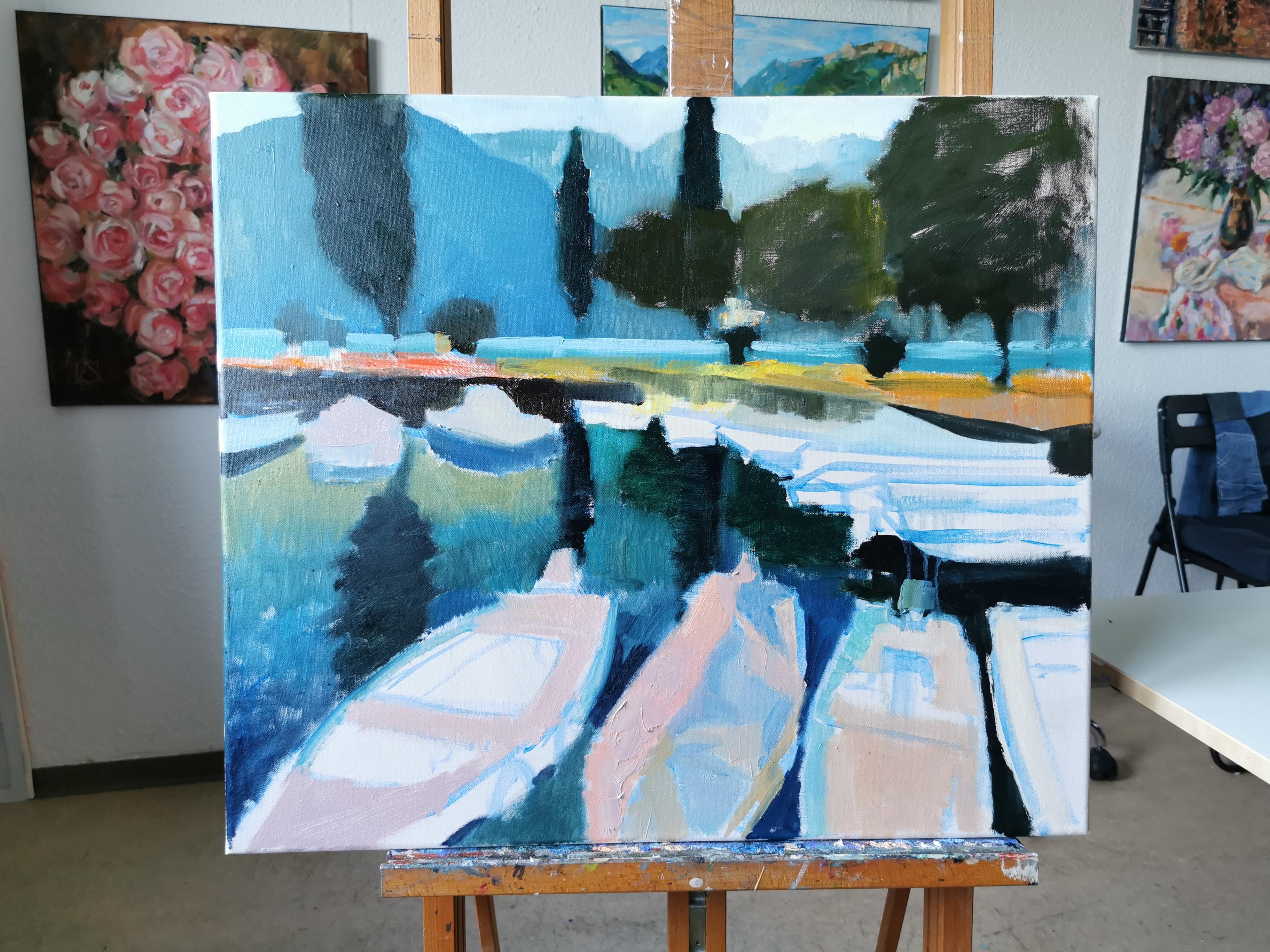 Evening in Porto. Lake Garda. Landscape, evening, horizontal, impressionism, oil 12
