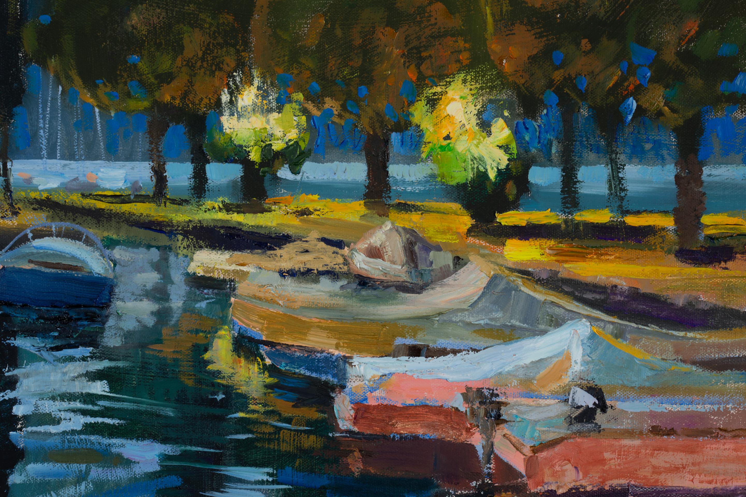Evening in Porto. Lake Garda. Landscape, evening, horizontal, impressionism, oil 1