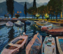 Evening in Porto. Lake Garda. Landscape, evening, horizontal, impressionism, oil