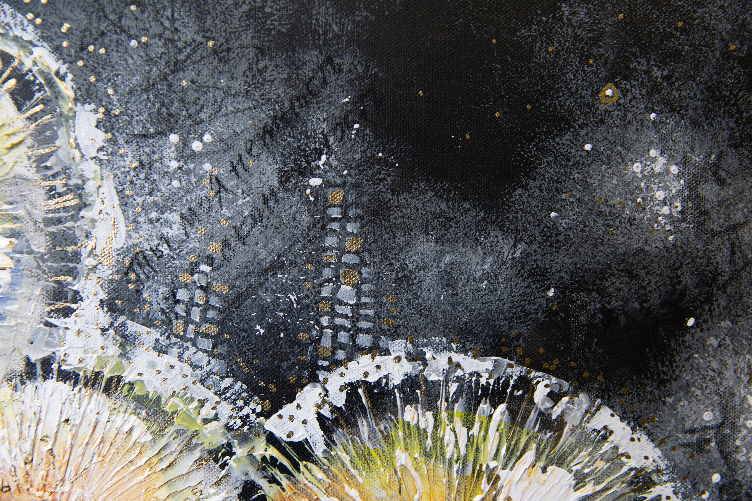 Abend. Semi-abstraktisch, horizontal, Blumen, schwarz, Acryl im Angebot 7