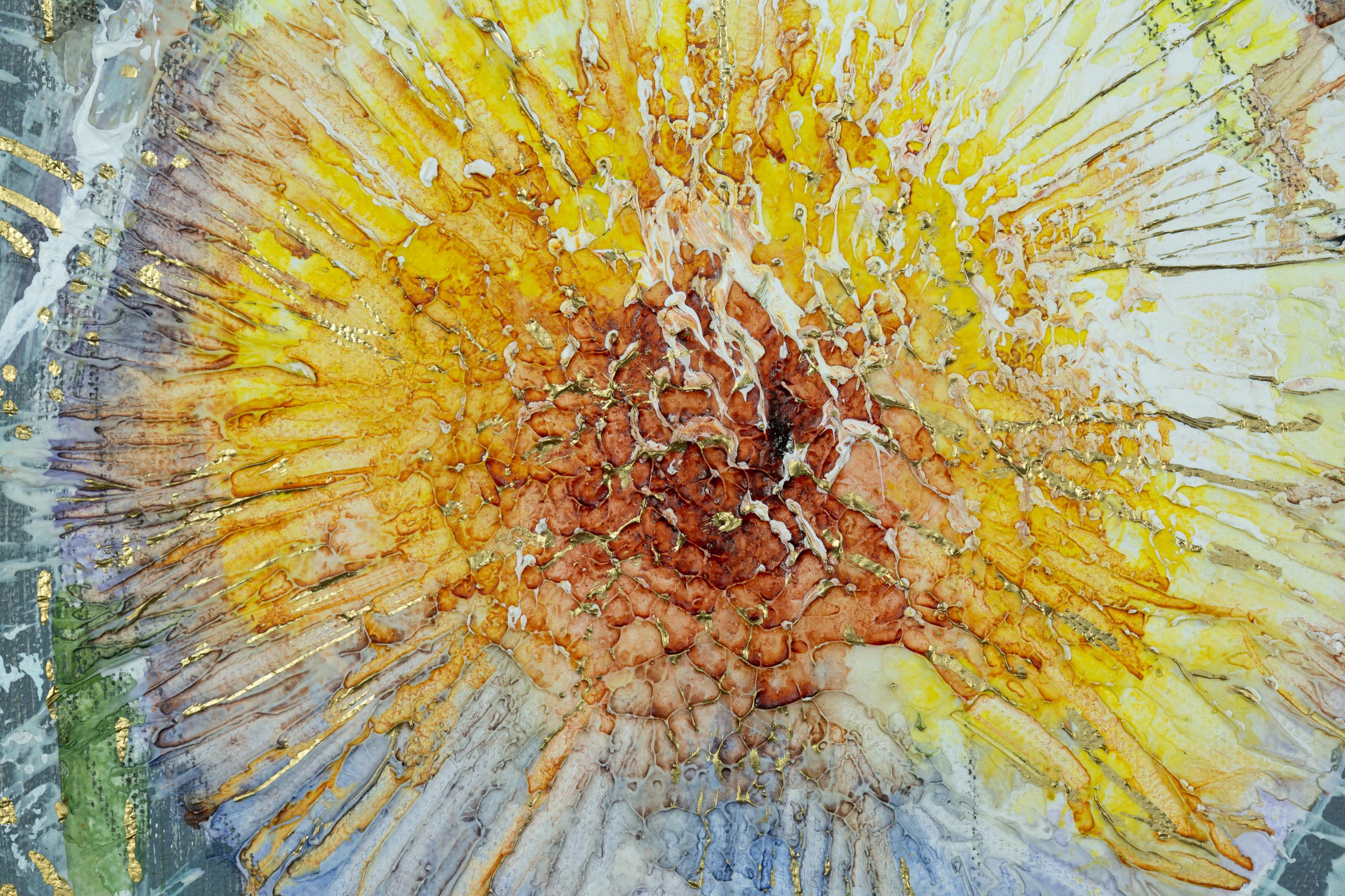 Abend. Semi-abstraktisch, horizontal, Blumen, schwarz, Acryl im Angebot 8