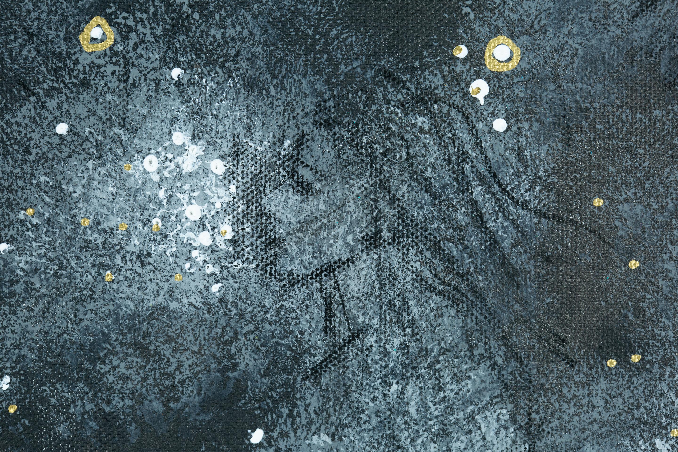 Abend. Semi-abstraktisch, horizontal, Blumen, schwarz, Acryl im Angebot 12