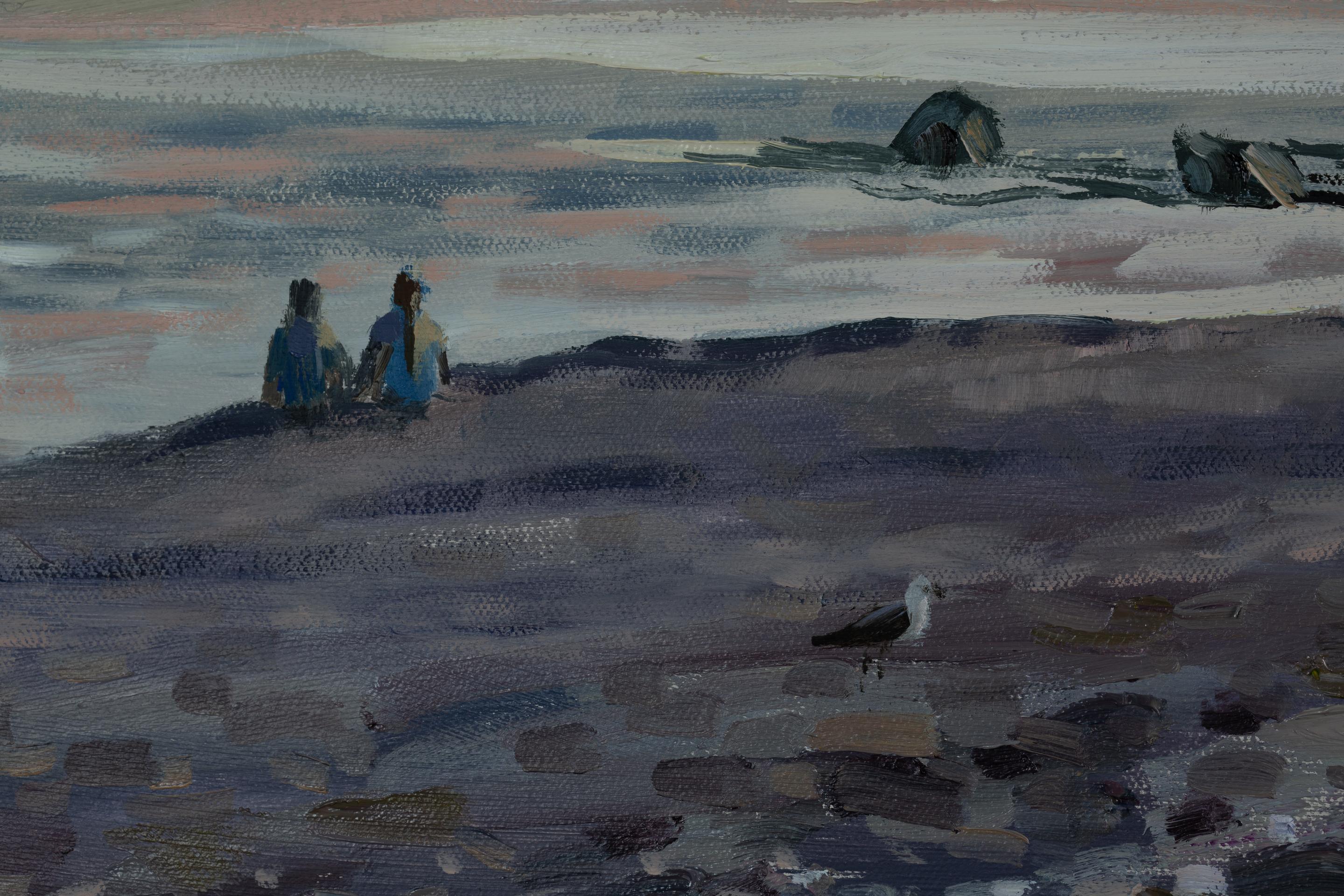 Evening Walk Ventimiglia. Sunset, seascape in oil, Italy, sea, mountains, beach For Sale 5