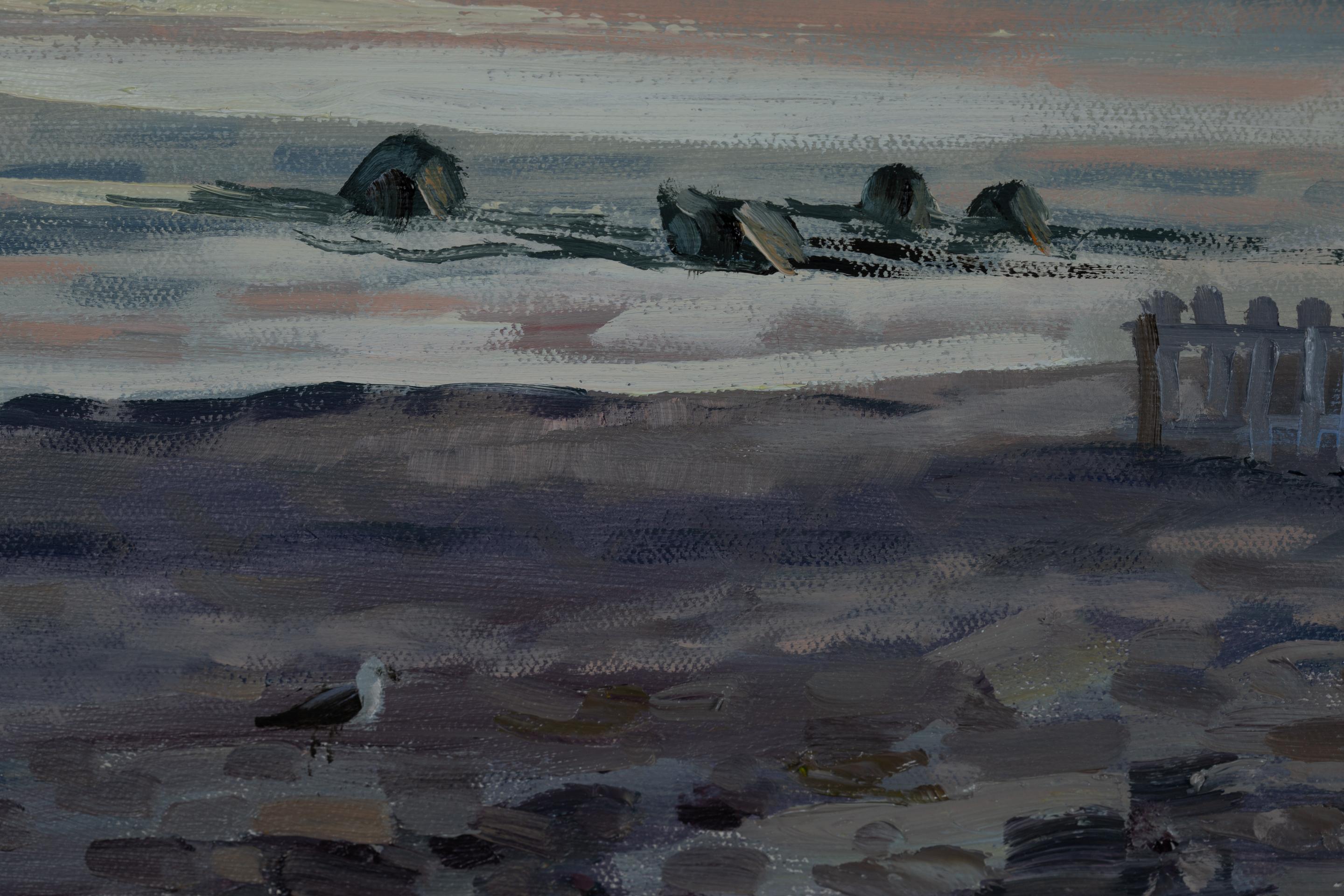 Evening Walk Ventimiglia. Sunset, seascape in oil, Italy, sea, mountains, beach For Sale 6