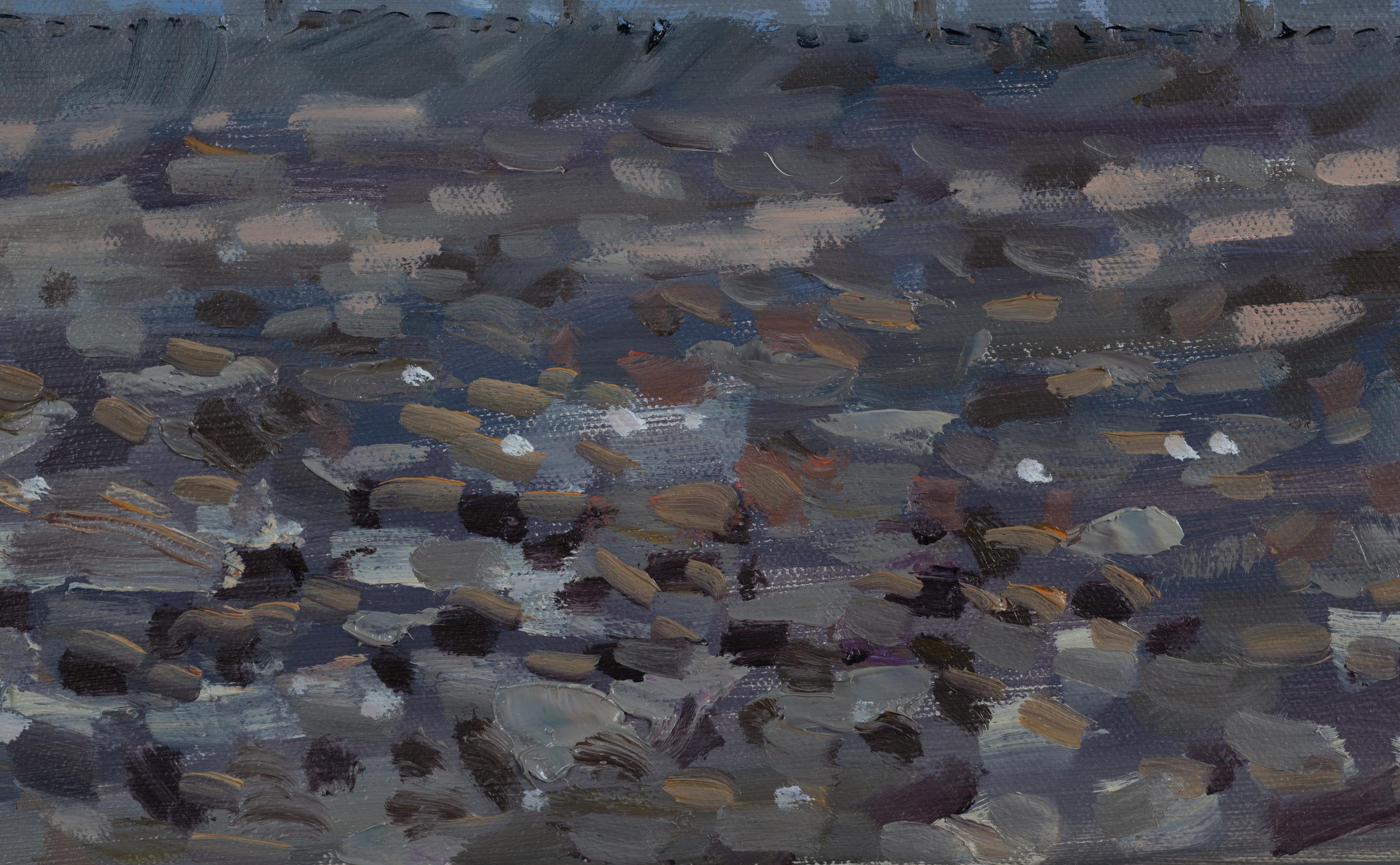 Evening Walk Ventimiglia. Sunset, seascape in oil, Italy, sea, mountains, beach For Sale 4