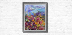 Exploding August. Floral, gift, vertical, oil painting, 50 x 40 cm, 2016