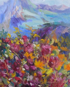 Exploding August. Floral, gift, vertical, oil painting, 50 x 40 cm, 2016