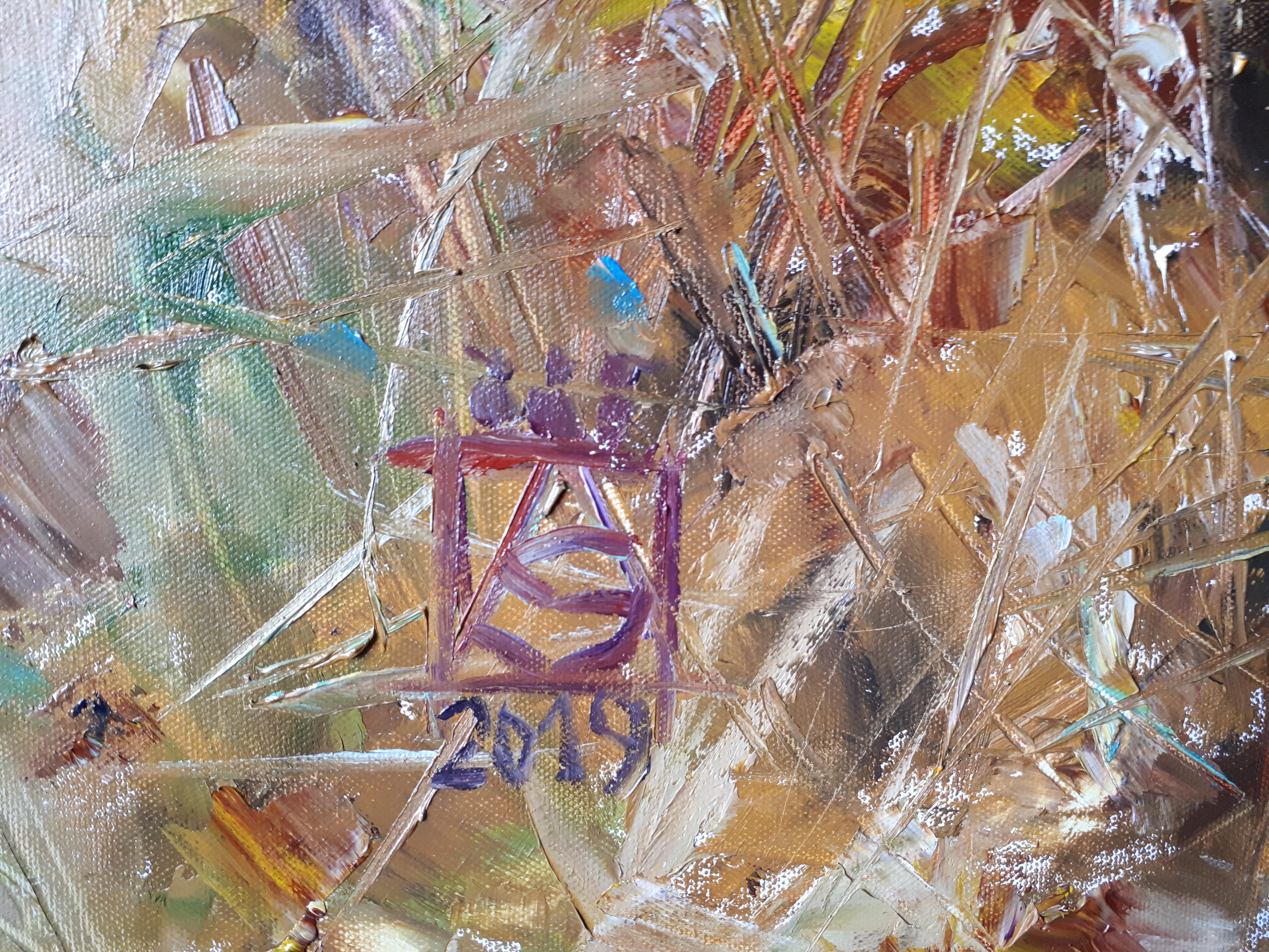Caer en el cielo. Cuadrado, figurativo, niña, óleo, impresionismo - Painting de Anna Shesterikova