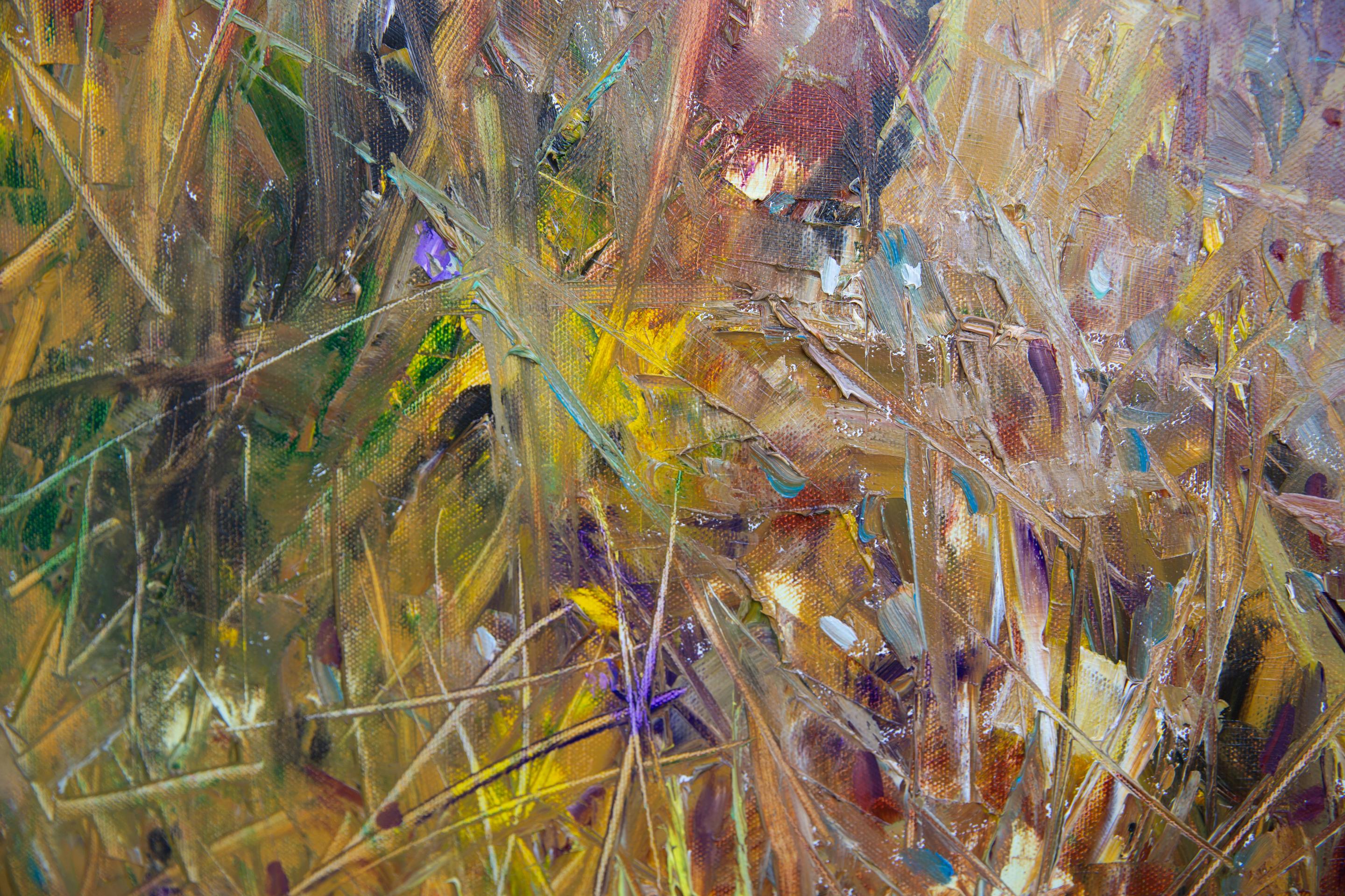 Caer en el cielo. Cuadrado, figurativo, niña, óleo, impresionismo - Figurative Painting Marrón de Anna Shesterikova