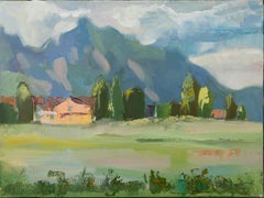 "Field. Werdenberg". Impressionist landscape, oil painting, small, horizontal