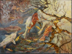 Fish from China Garden. Landscape, fish, water, autumn, leaves, carp