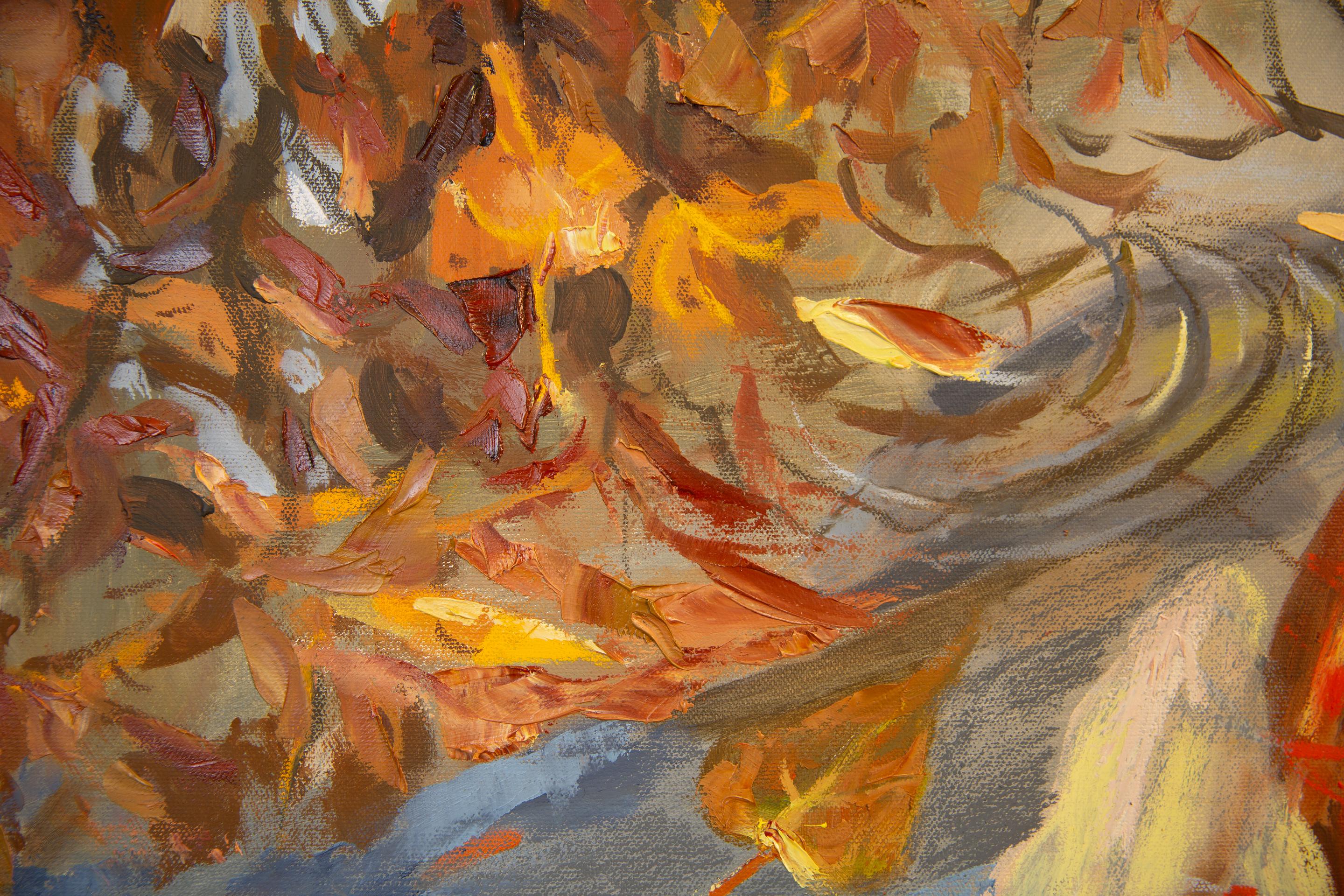 Peces en Chinagarten. Paisaje, lago, agua, horizontal - Animal Painting Gris de Anna Shesterikova