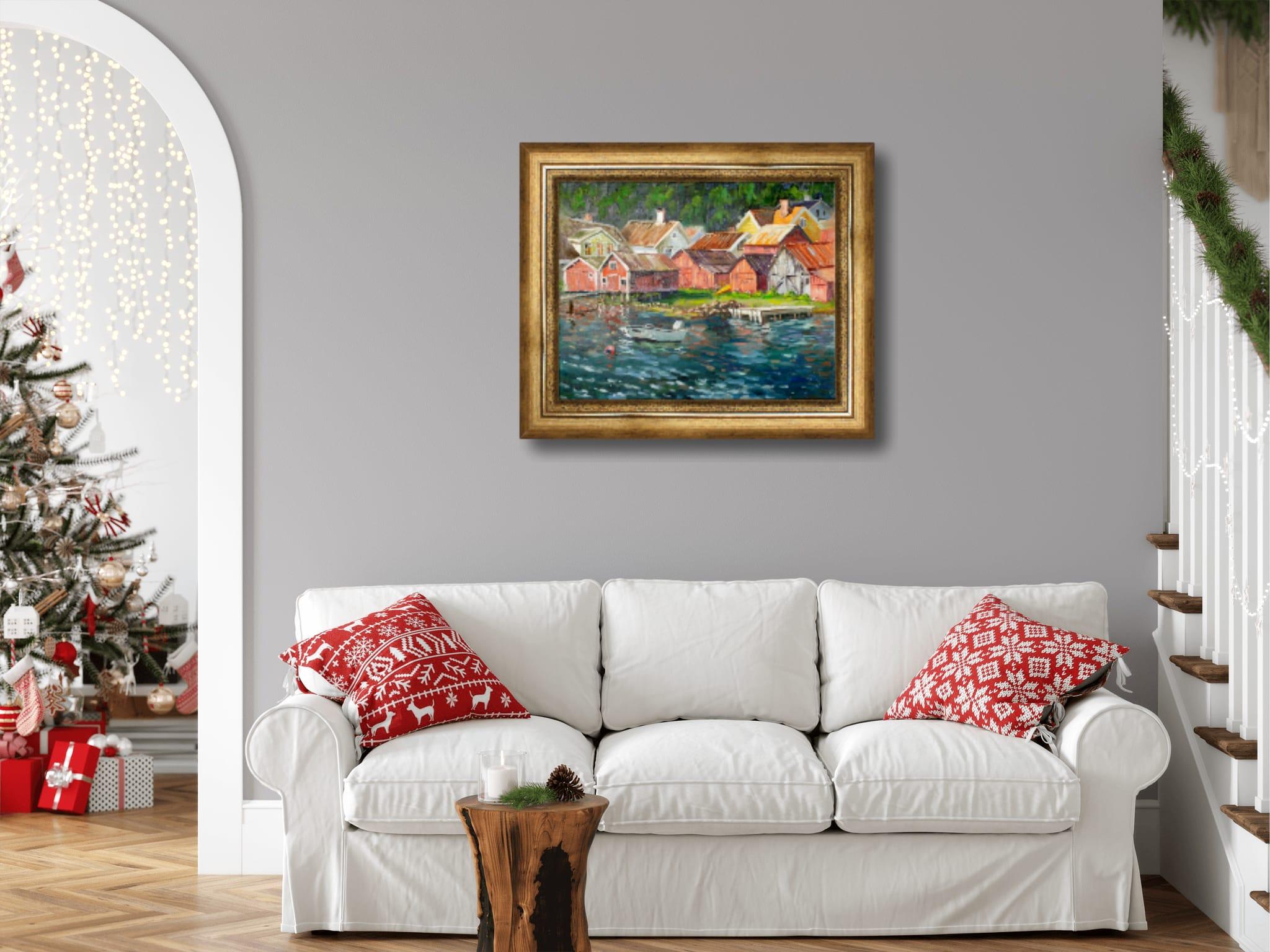 Impressionism, oil painting, Norway, fishermen, fjord, red

The painting 