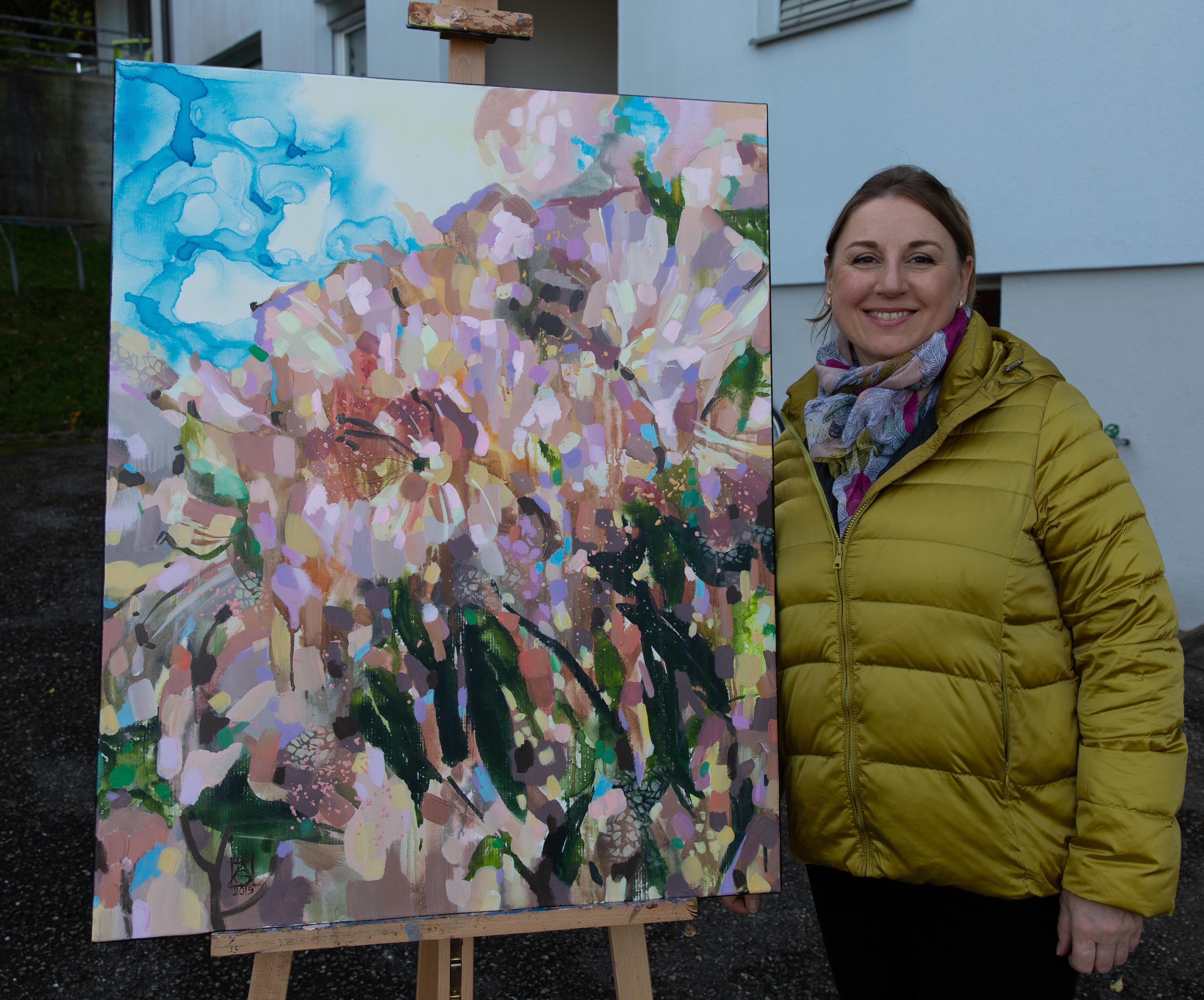 Blumenfantasie. Vertikal, Expressionismus, abstrakter Impressionismus, Blumen, Interi (Abstrakt), Painting, von Anna Shesterikova