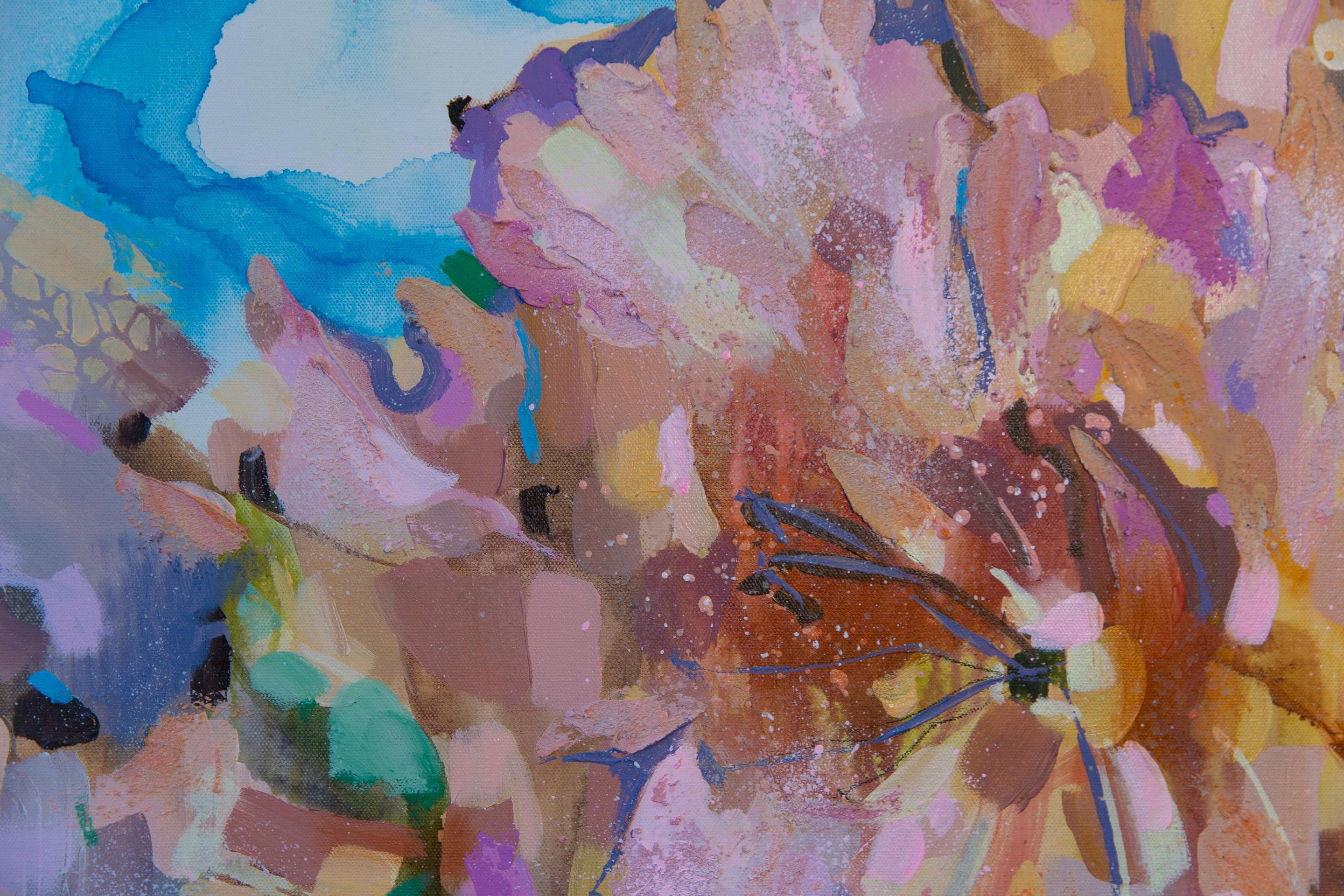 Blumenfantasie. Vertikal, Expressionismus, abstrakter Impressionismus, Blumen, Interi im Angebot 3