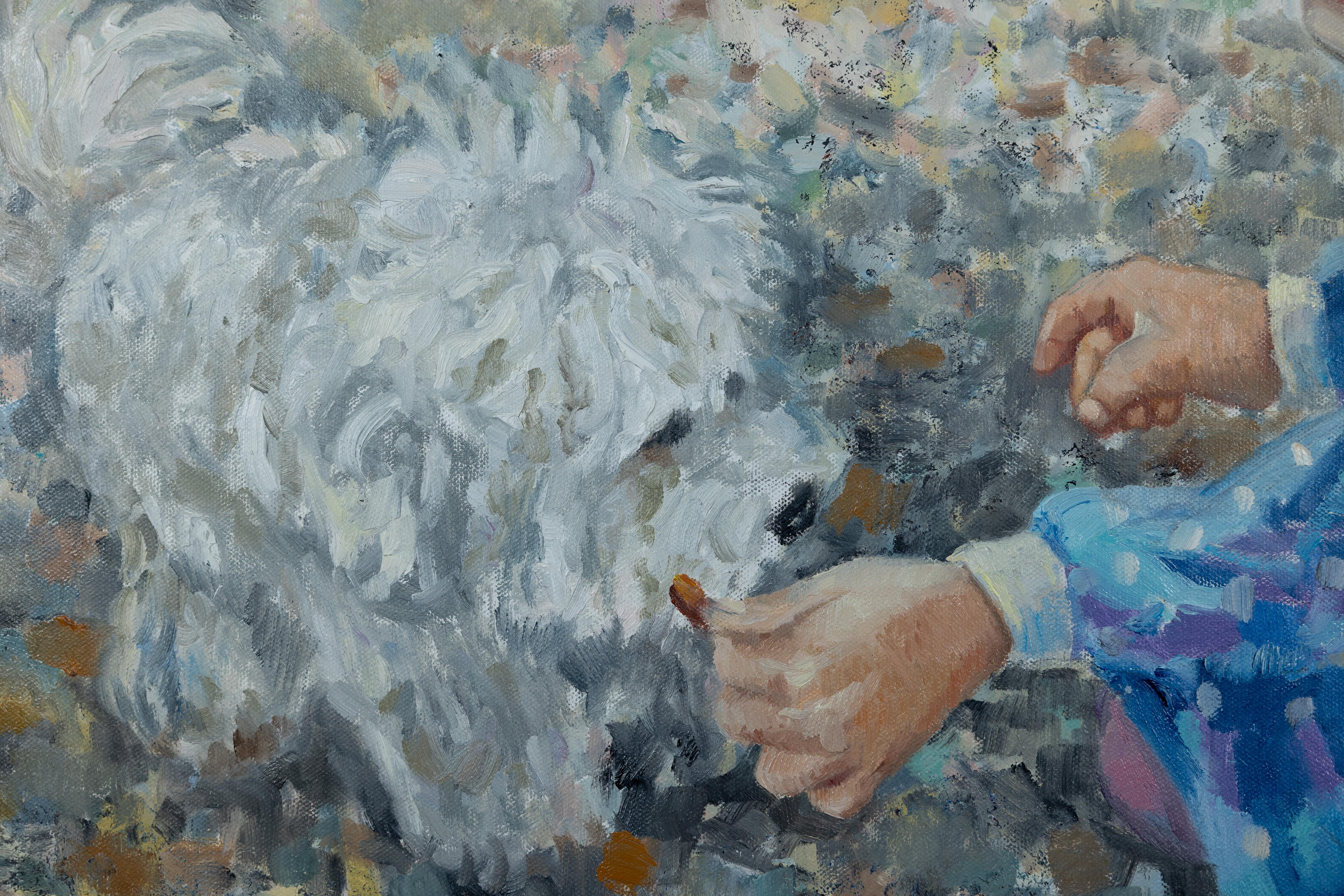 Friends. Children and animals, postimpressionism, figurative, oil painting. For Sale 3