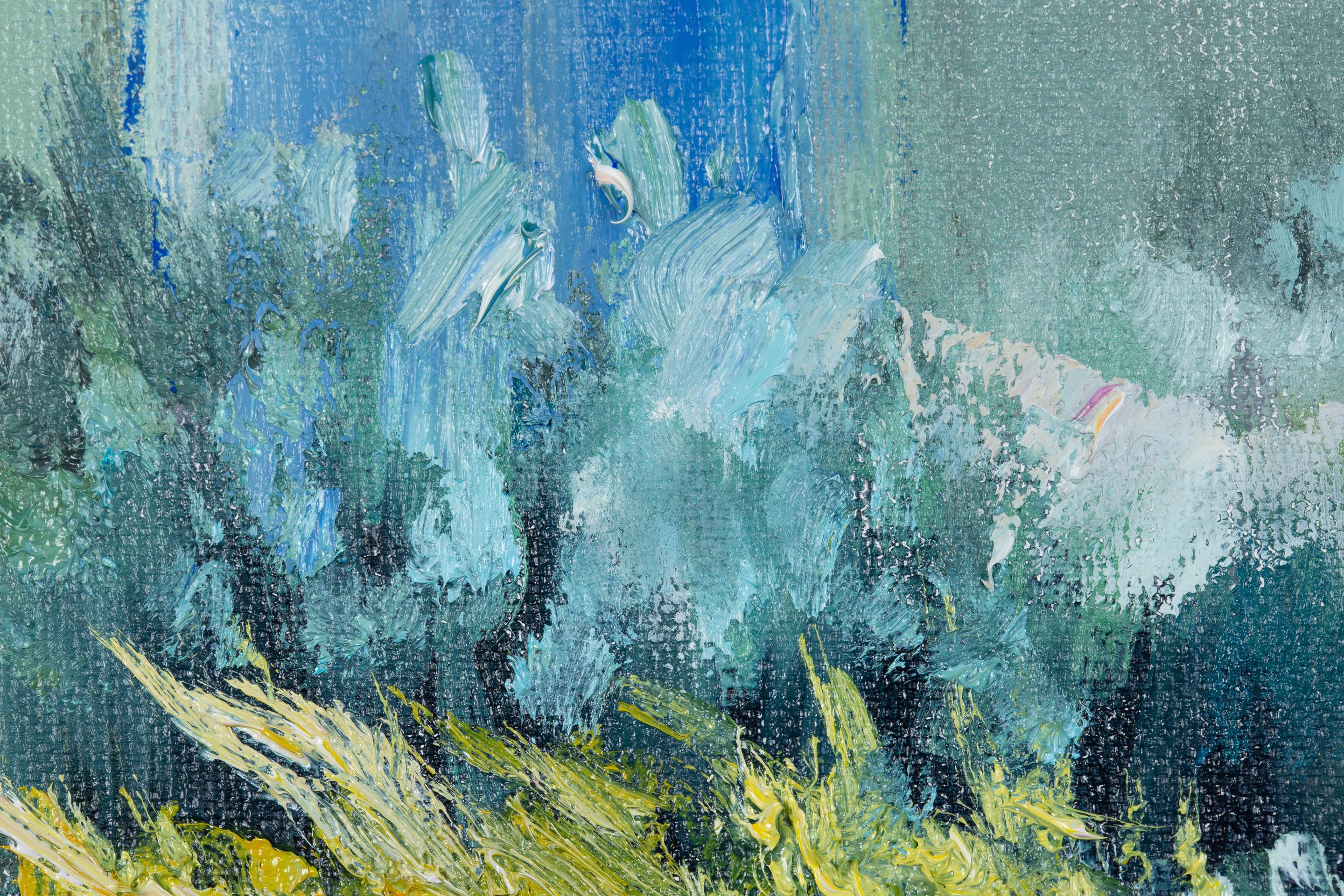 Jardin devant avec fleurs roses Fleurs, horizontale, peinture à l'huile en vente 4