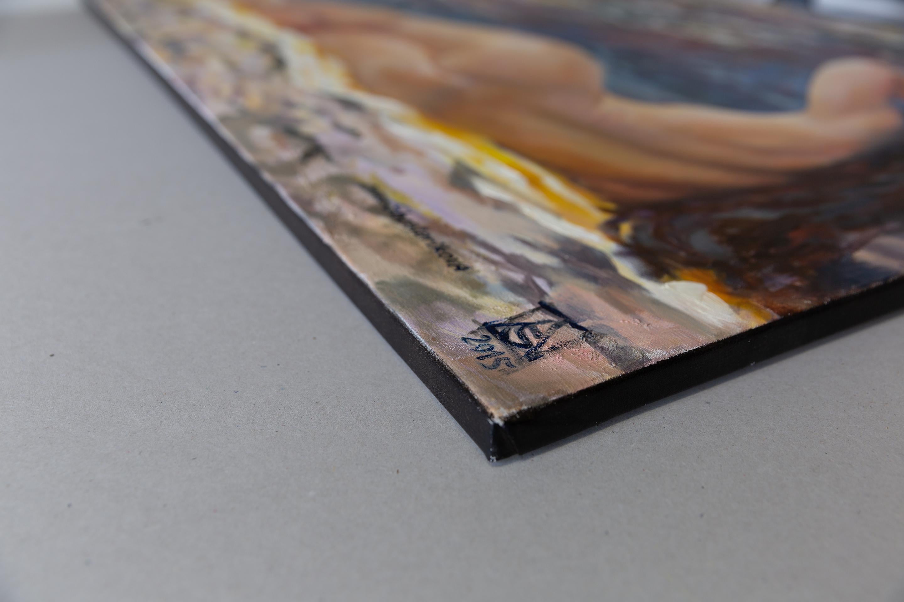 Fuerteventura. Acrylgemälde, groß, horizontal. . Aktmodell, figurativ – Painting von Anna Shesterikova
