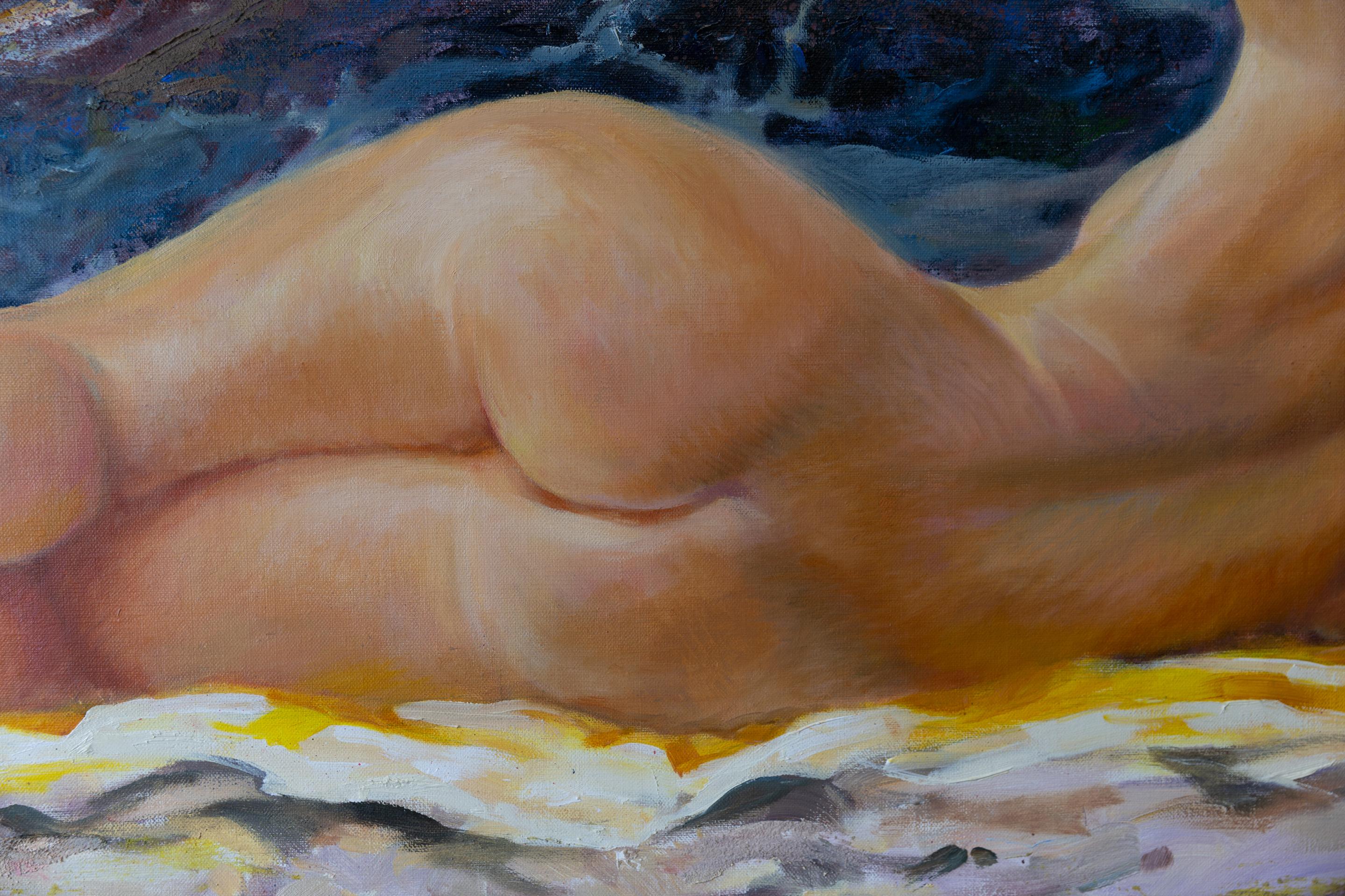 Fuerteventura. Acrylgemälde, groß, horizontal. . Aktmodell, figurativ im Angebot 2