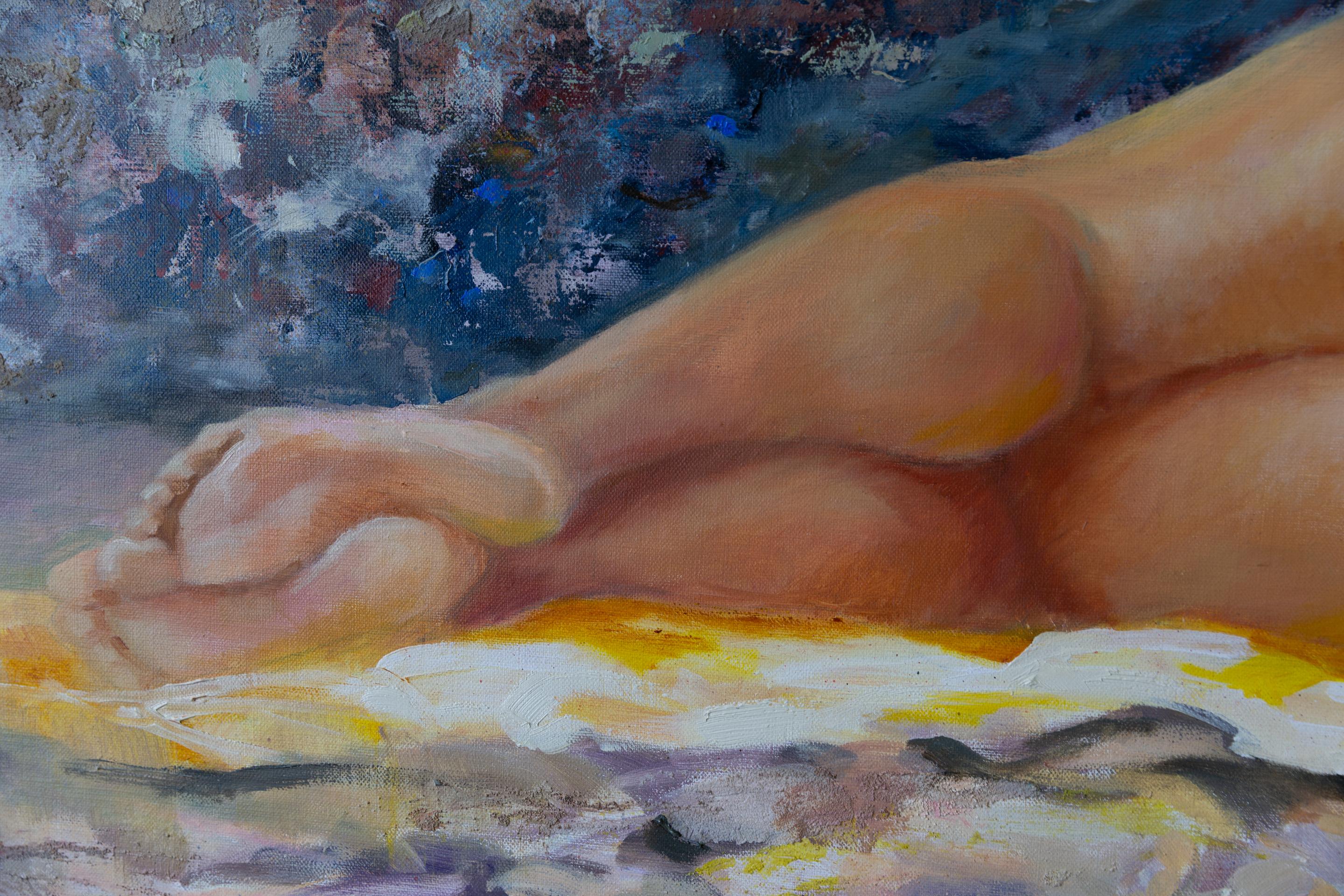 Fuerteventura. Acrylgemälde, groß, horizontal. . Aktmodell, figurativ im Angebot 3
