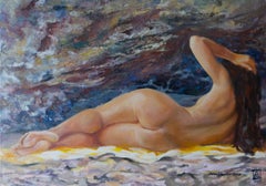 Fuerteventura. Pittura acrilica, grande, orizzontale. . Modella nuda, figurativa