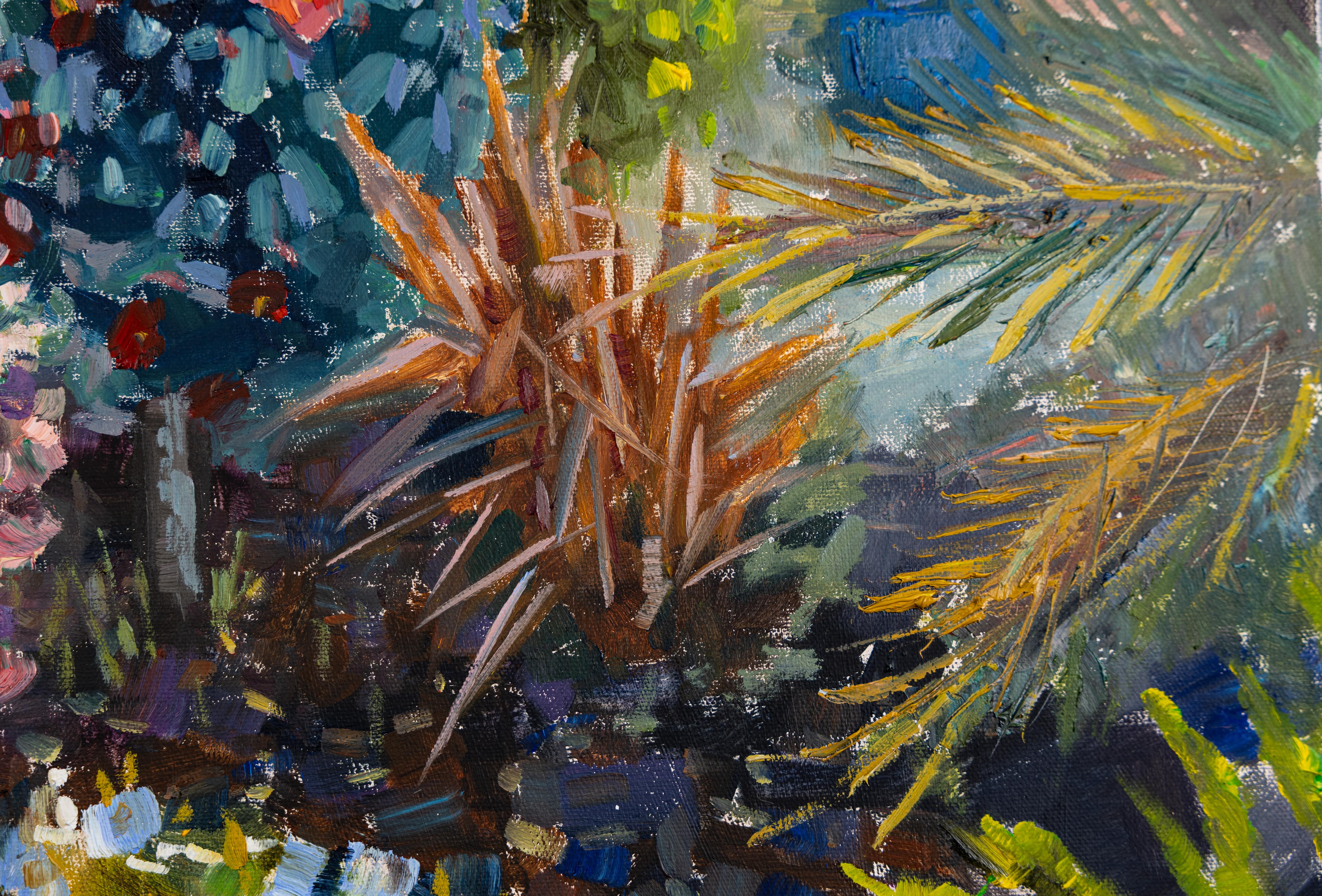 Gardens of Los Angeles. Landscape oil, flowers beauty house, California For Sale 2