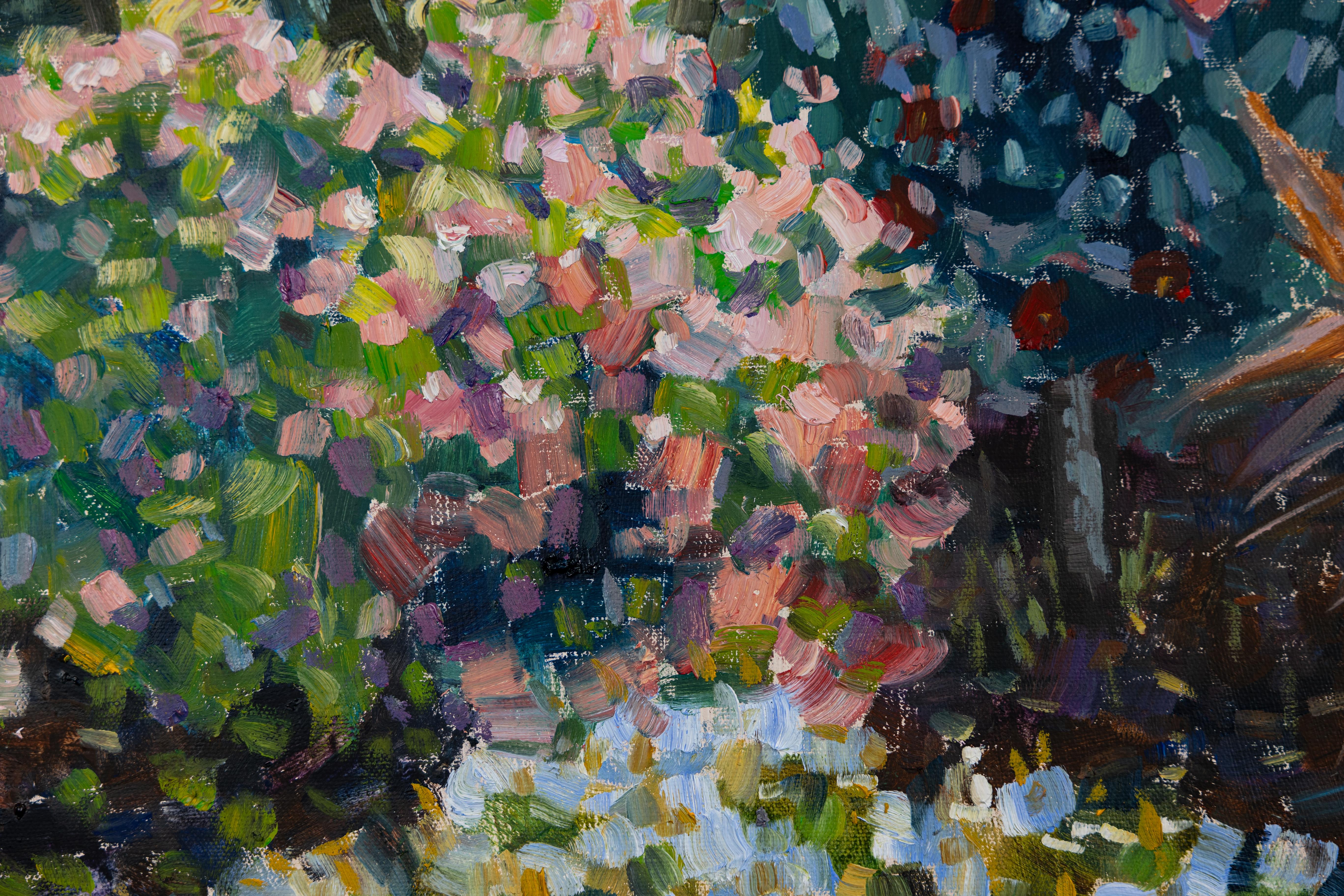 Gardens of Los Angeles. Landscape oil, flowers beauty house, California For Sale 3