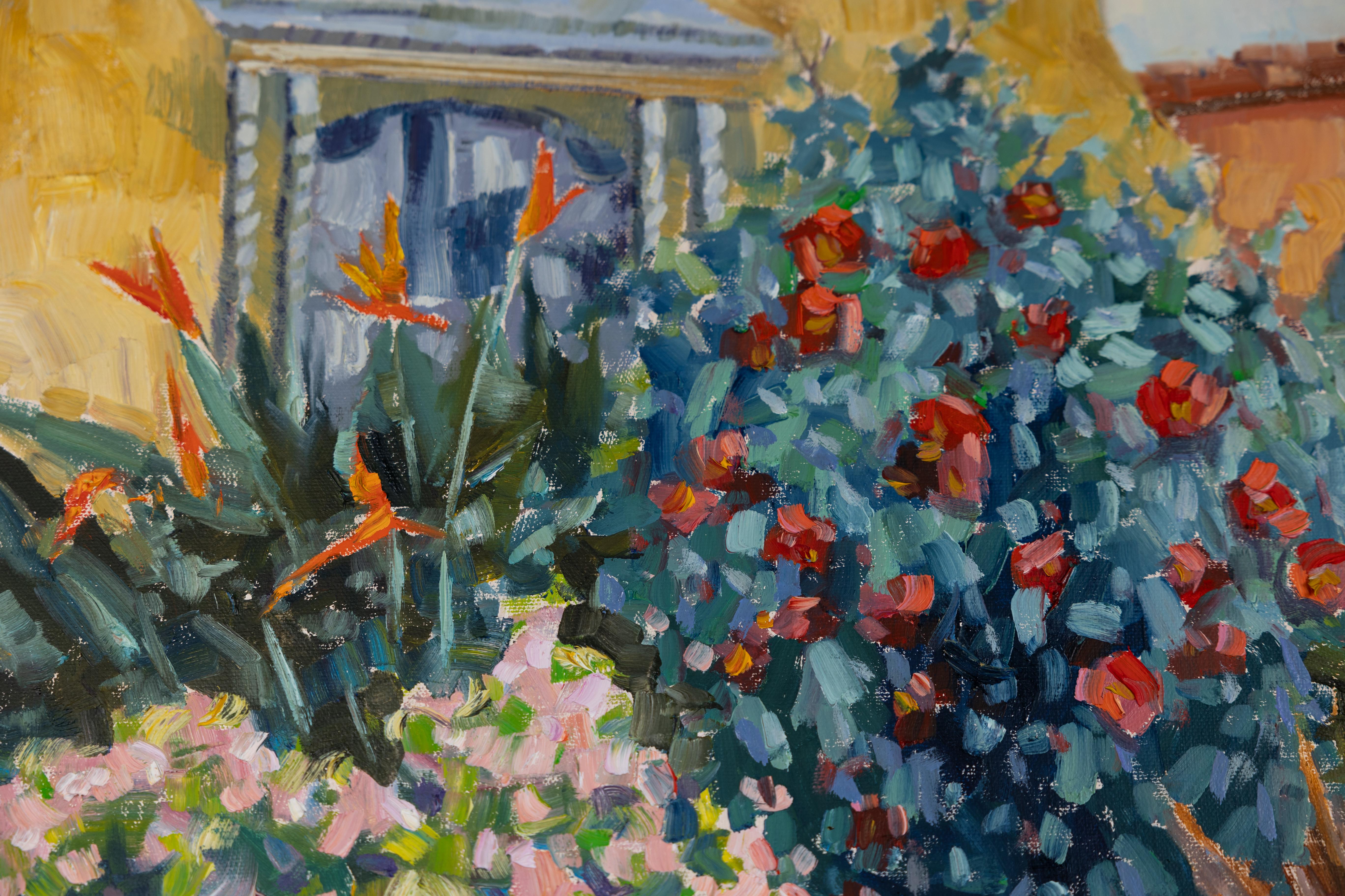 Gardens of Los Angeles. Landscape oil, flowers beauty house, California For Sale 4