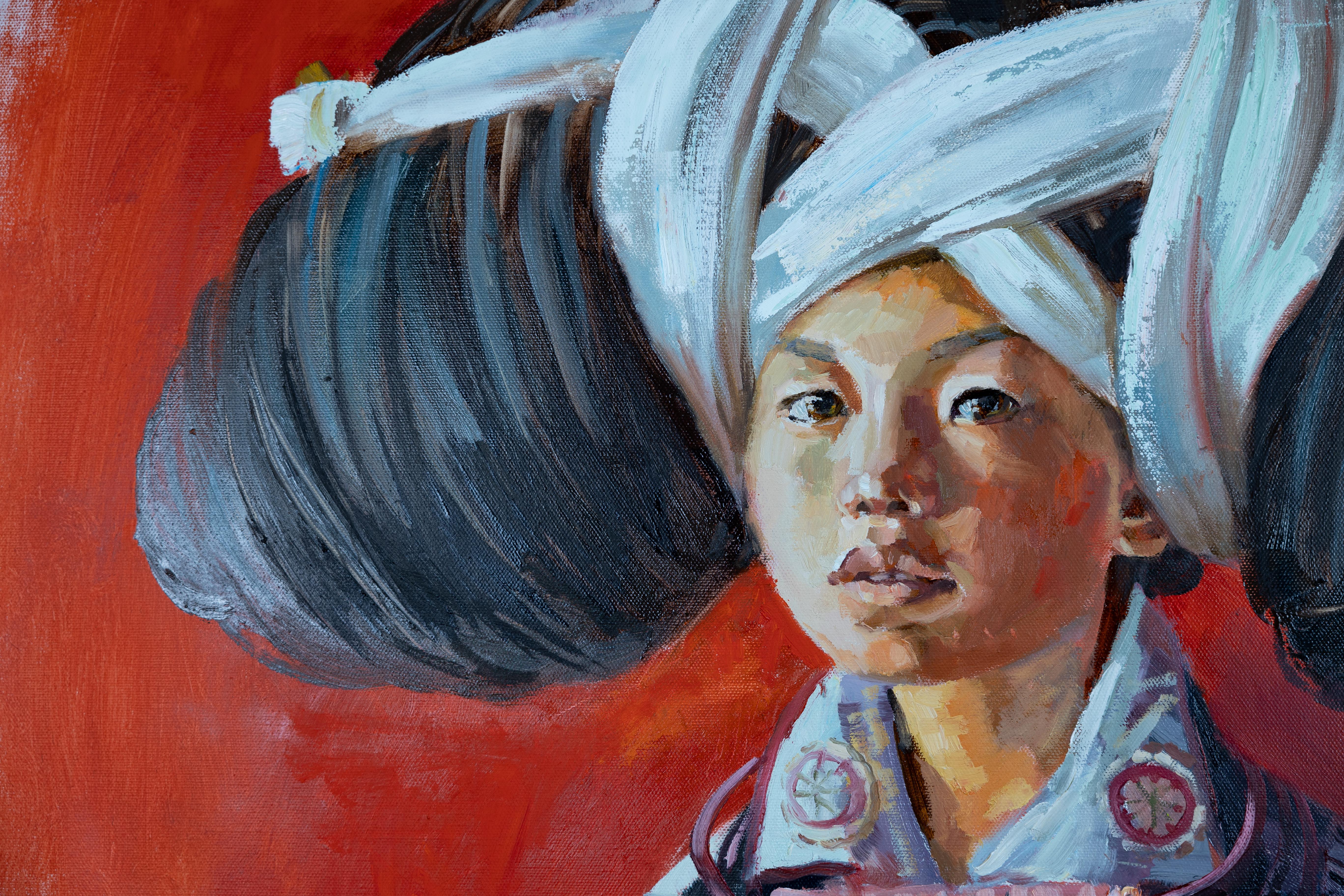 Ragazza della tribù Miao. Ritratto di un bambino in abito nazionale. Cina. Galleria d'arte in vendita 8